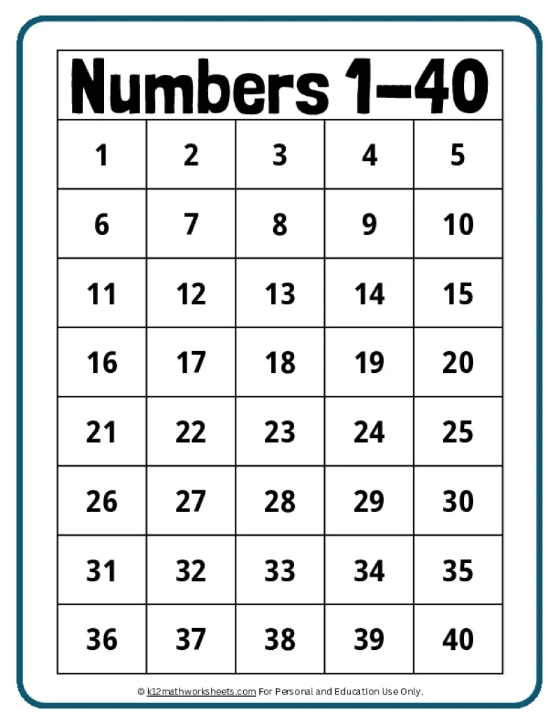 number chart to print