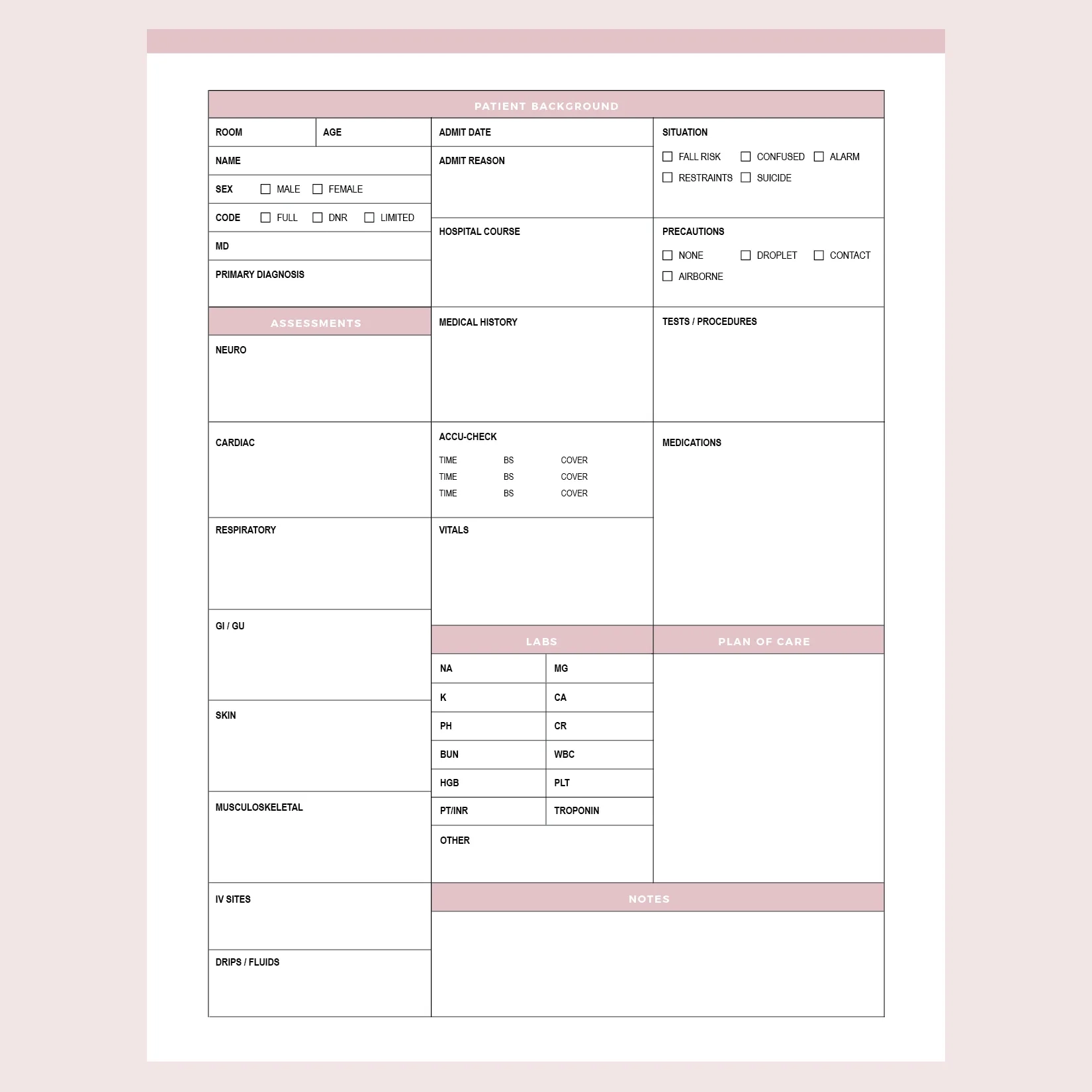 Printable Nurse Report Sheet Instant Download Nurse Brain PDF Plan Print Land