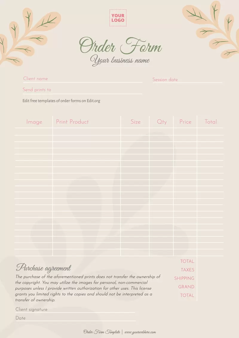 Printable Order Form Templates