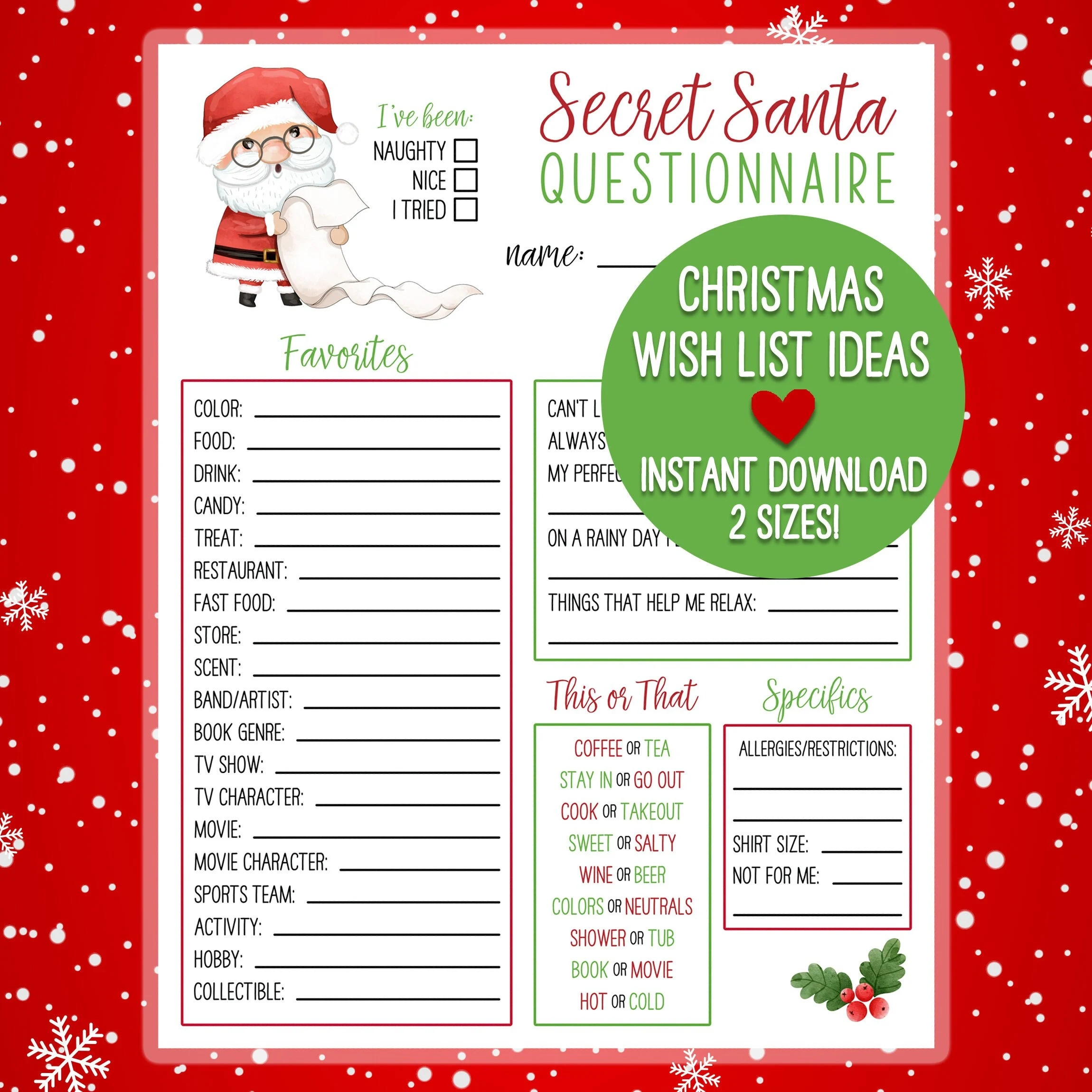 secret santa wish list template