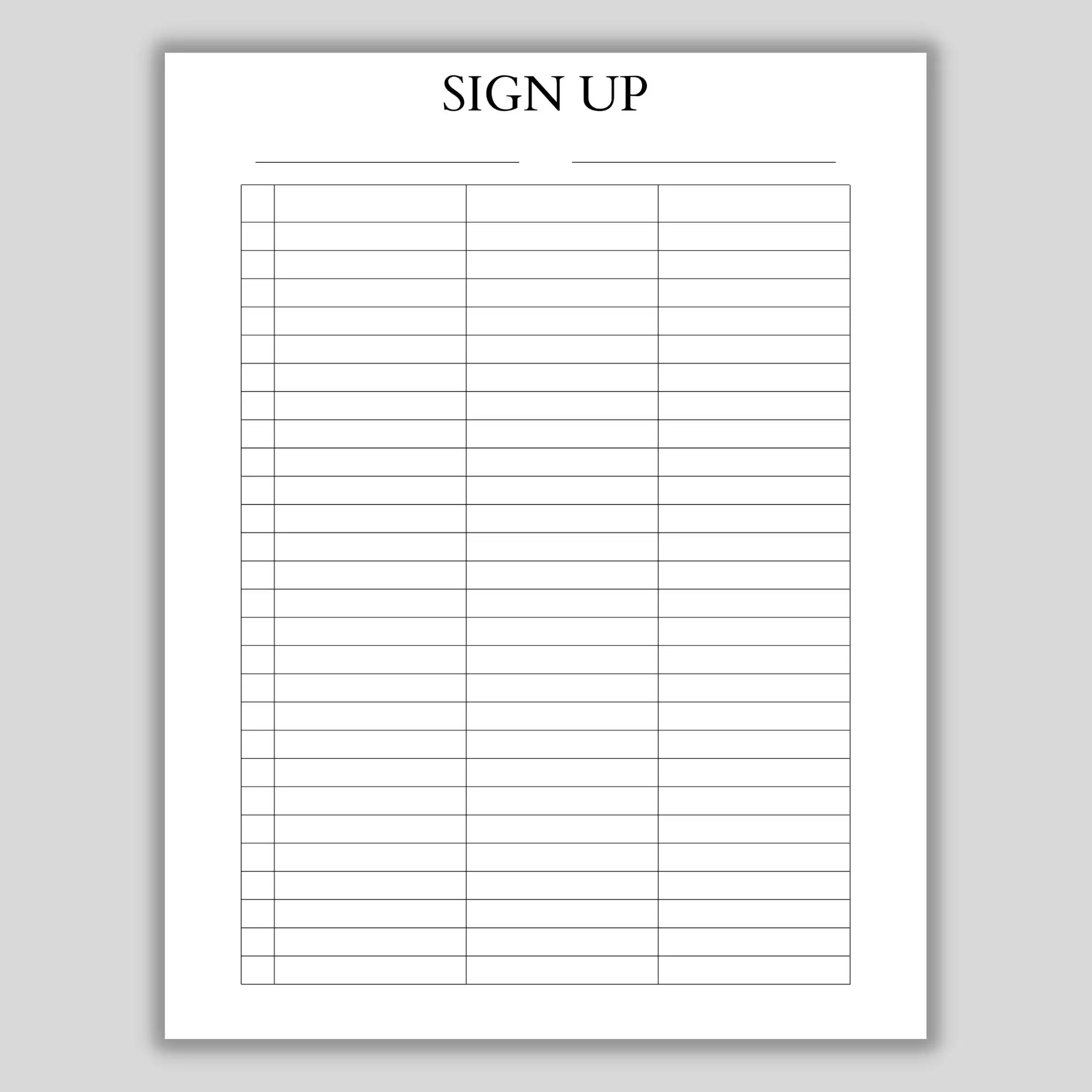 sign up sheet printable