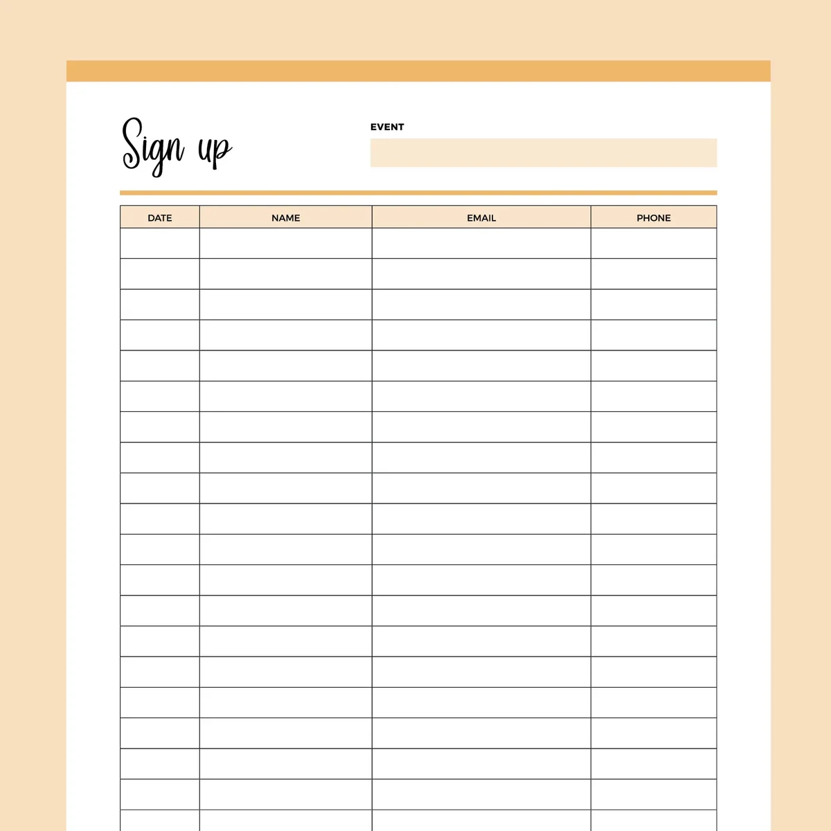 Printable Simple Sign Up Sheet Instant Download PDF A4 US Letter Plan Print Land