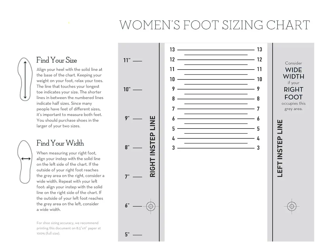 shoe measurement chart printable