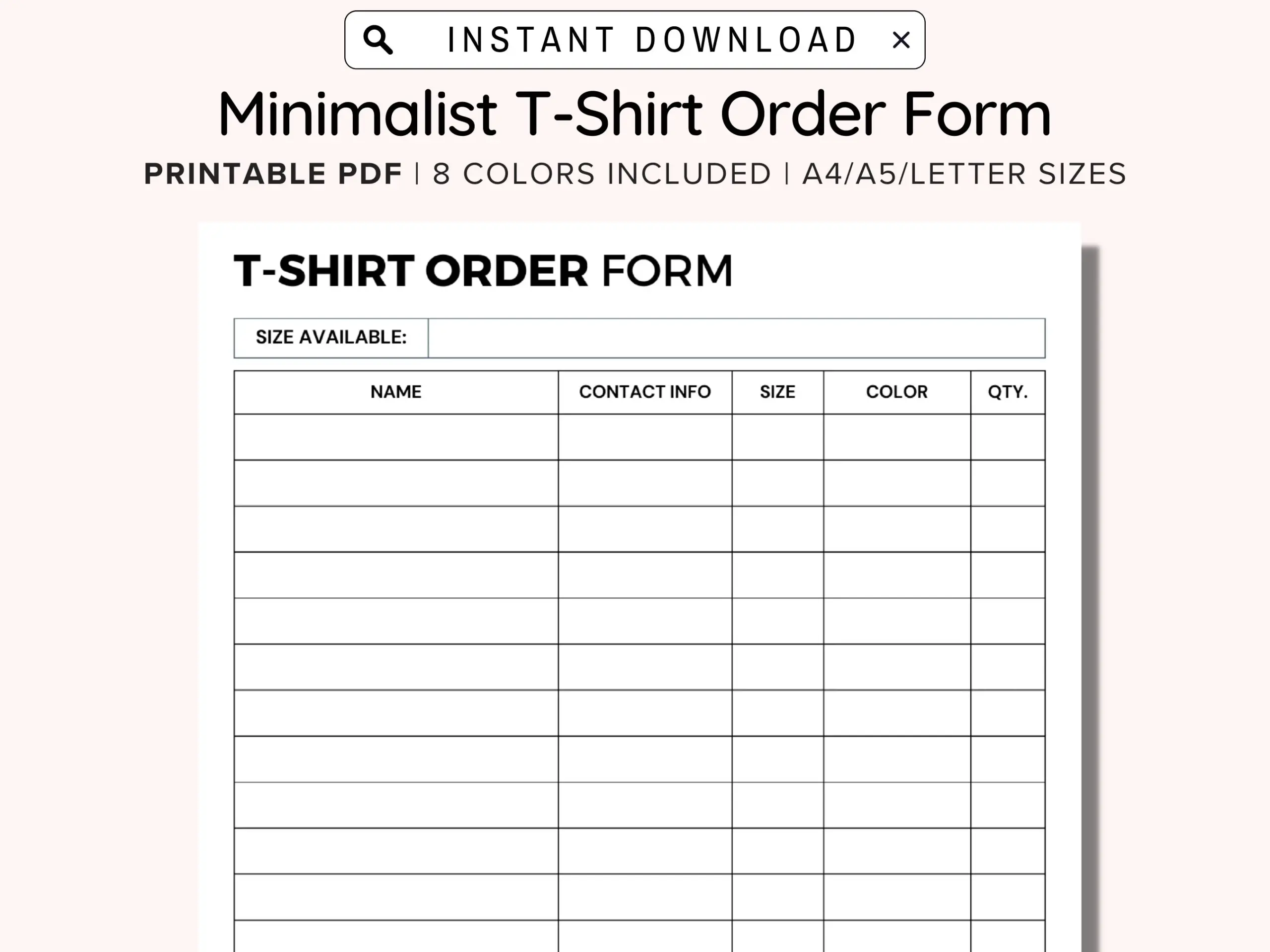 Printable T Shirt Order Form Template Editable Order Form Customizable T Shirt Order Form Small Business Sales Log Instant Download PDF Etsy