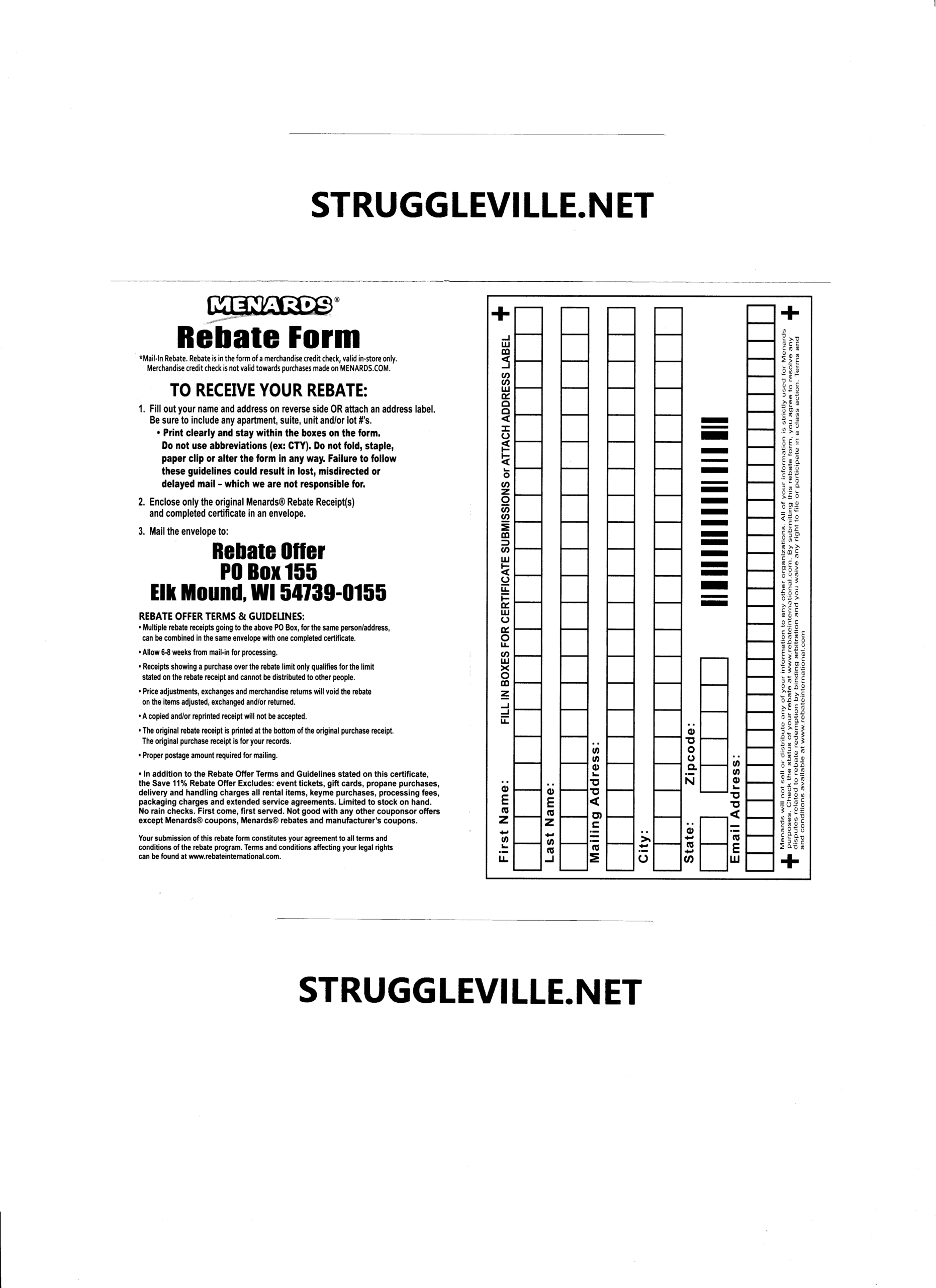 Printable Universal Menards Rebate Form Mailing Address 2026 