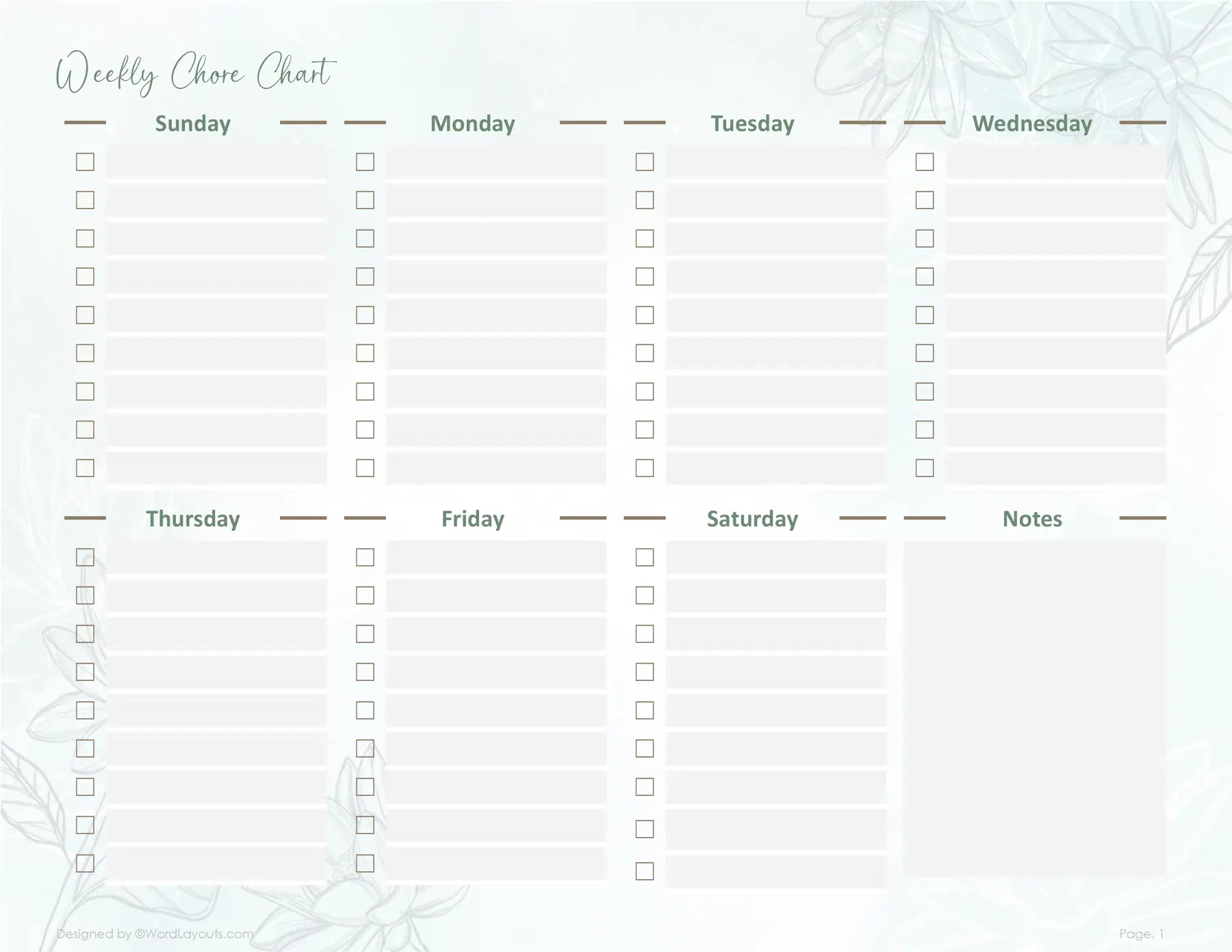 weekly chore chart template