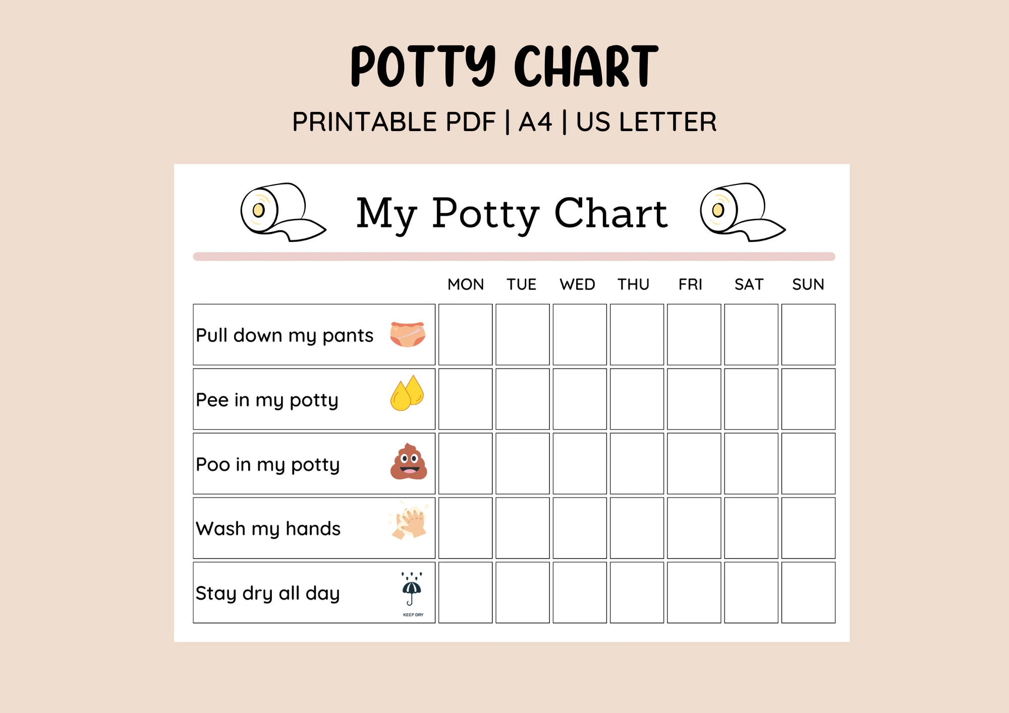 Printable Weekly Potty Training Chart Potty Sticker Chart Toddler Toilet Training Potty Chart Reward Chart Printable Sticker Chart Etsy
