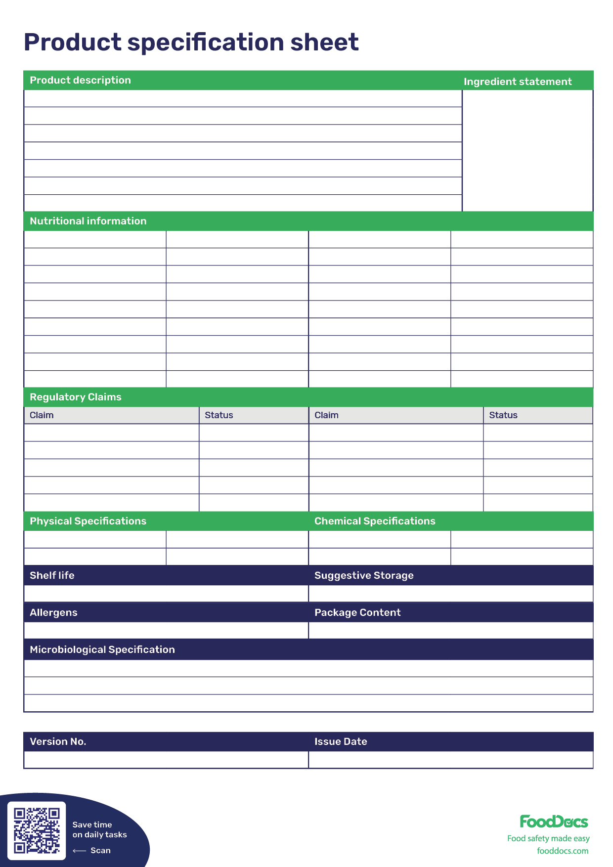 Product Specification Sheet Template Free Download