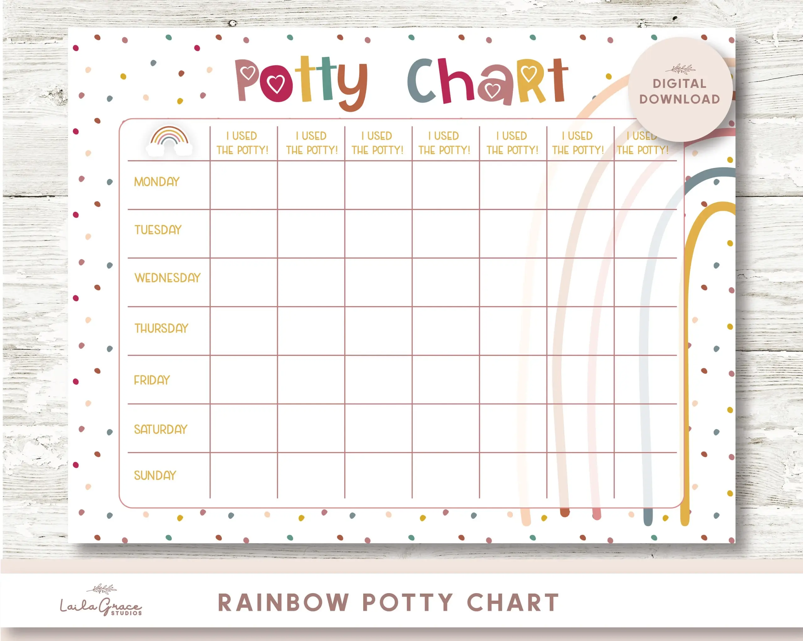 Rainbow Potty Training Chart For Toddlers digital Download Etsy