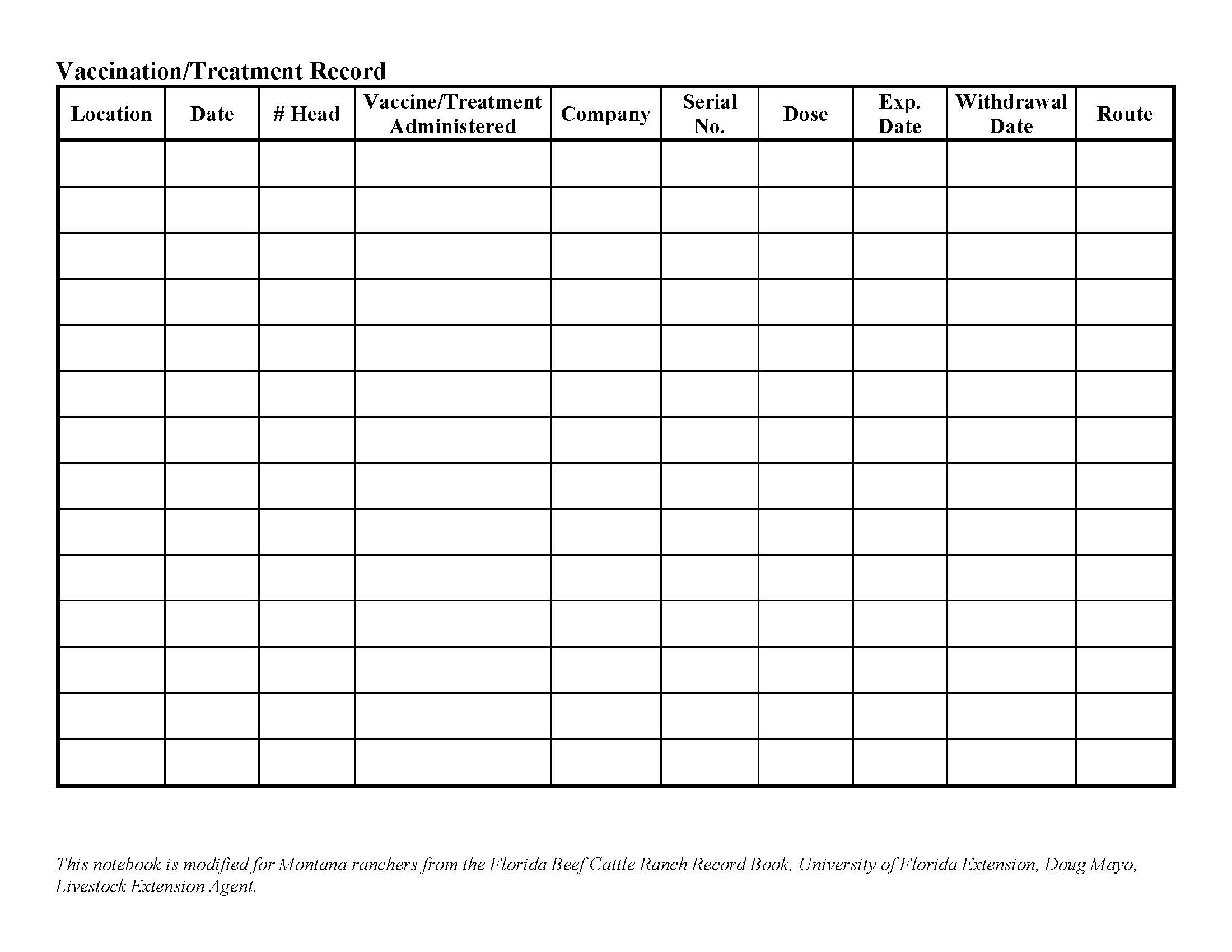 Rancher Notebook Vaccination Record Extension Beef Cattle Program Montana State University
