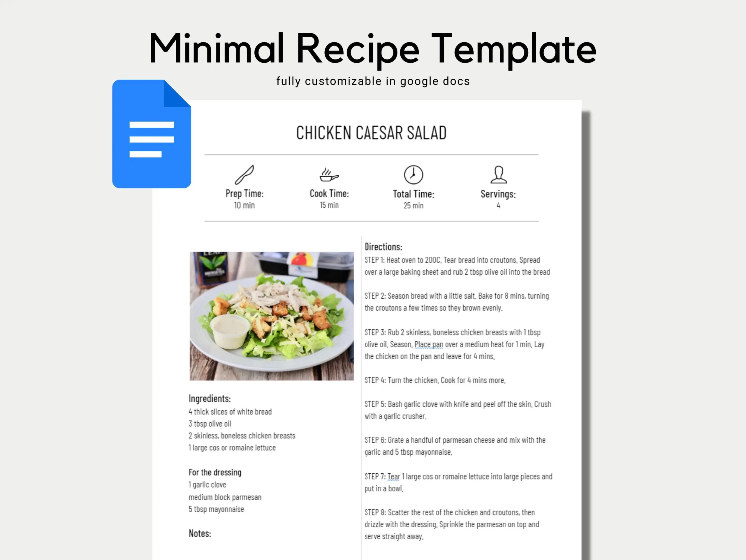 Recipe Template Cookbook Template Recipe Google Docs Recipe Book Template Recipe Binder Minimal Recipe Editable Recipe Printable Etsy