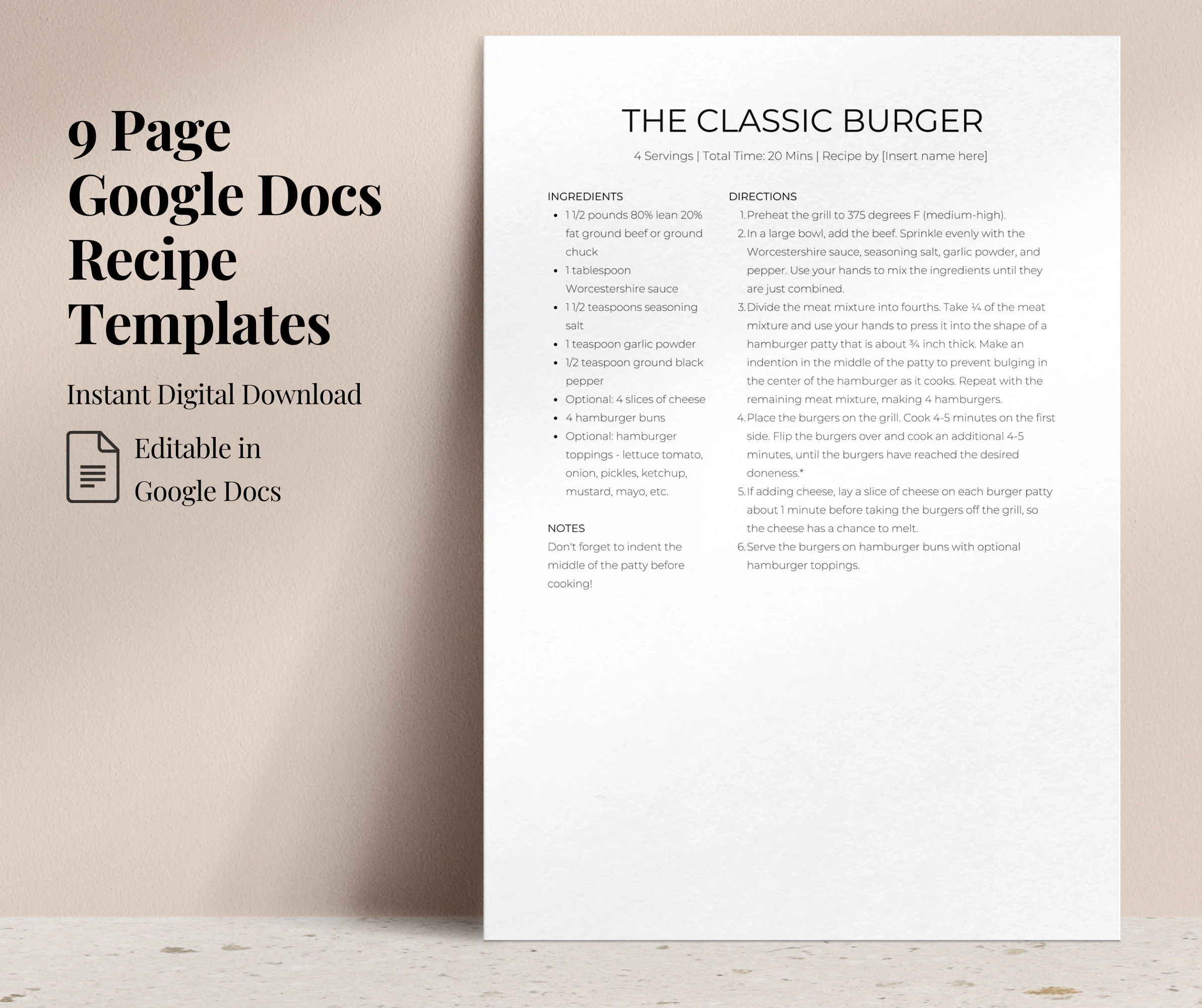 google doc recipe template