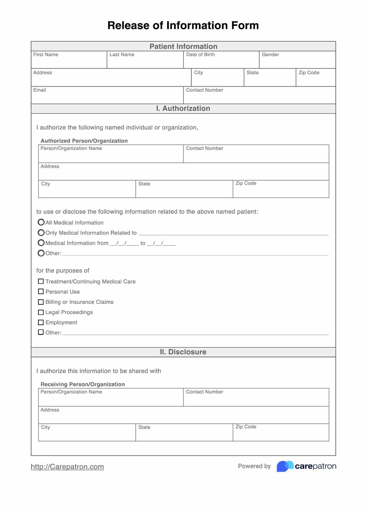 Release Of Information Form