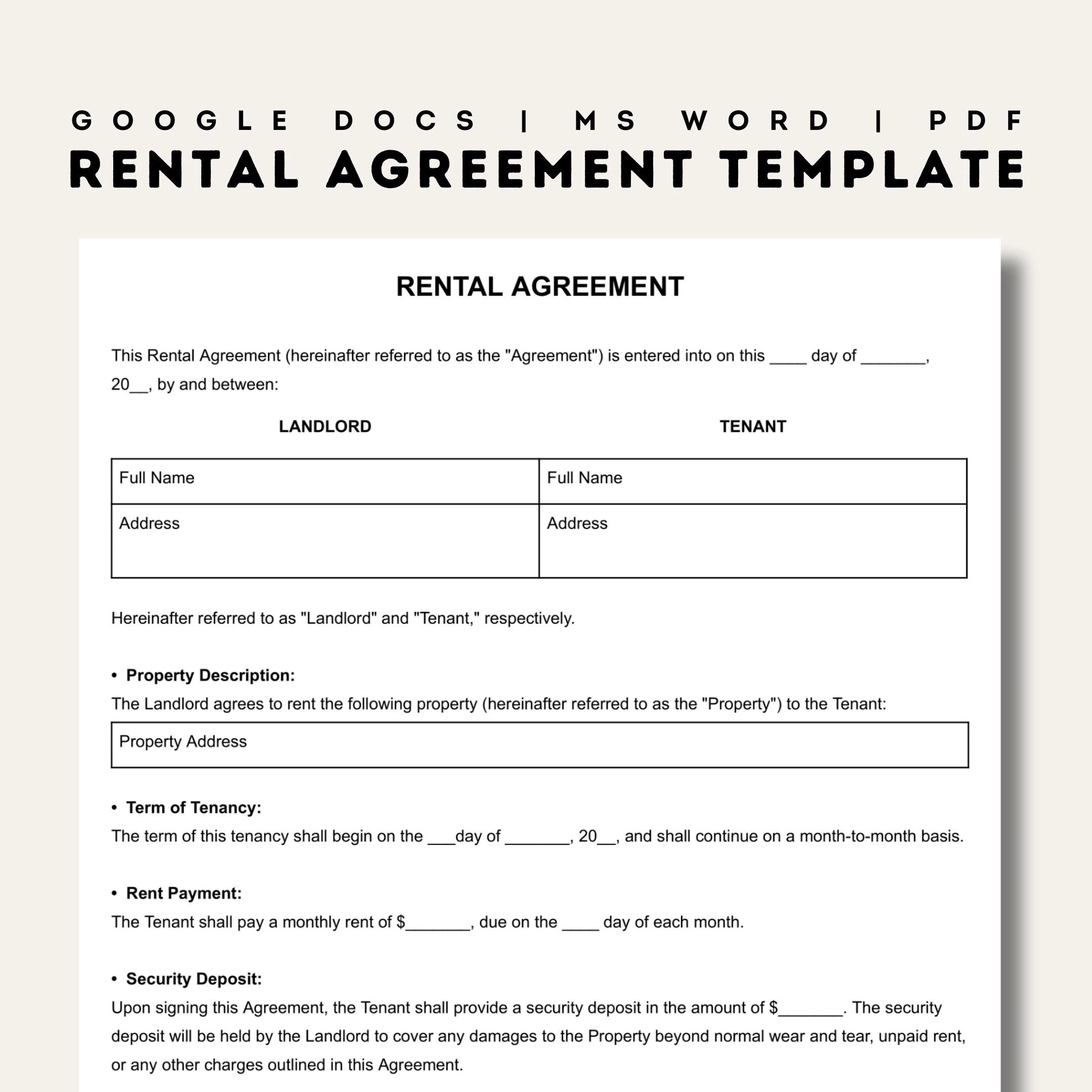 Rental Agreement Templates Simple Editable Rental Agreements Form Printable Lease Fillable Rent Contract Google Docs Word PDF Etsy Ireland