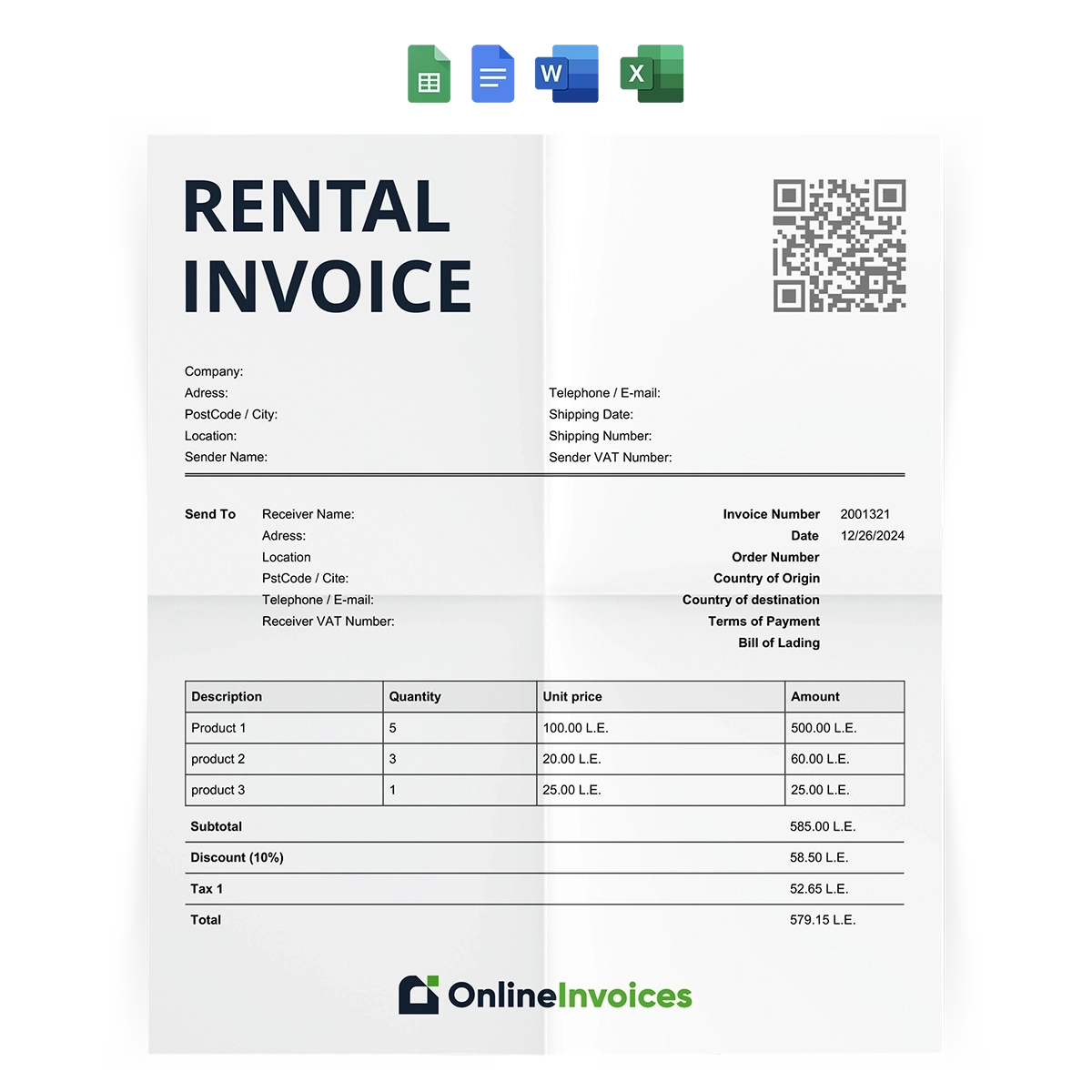 rent invoice template word