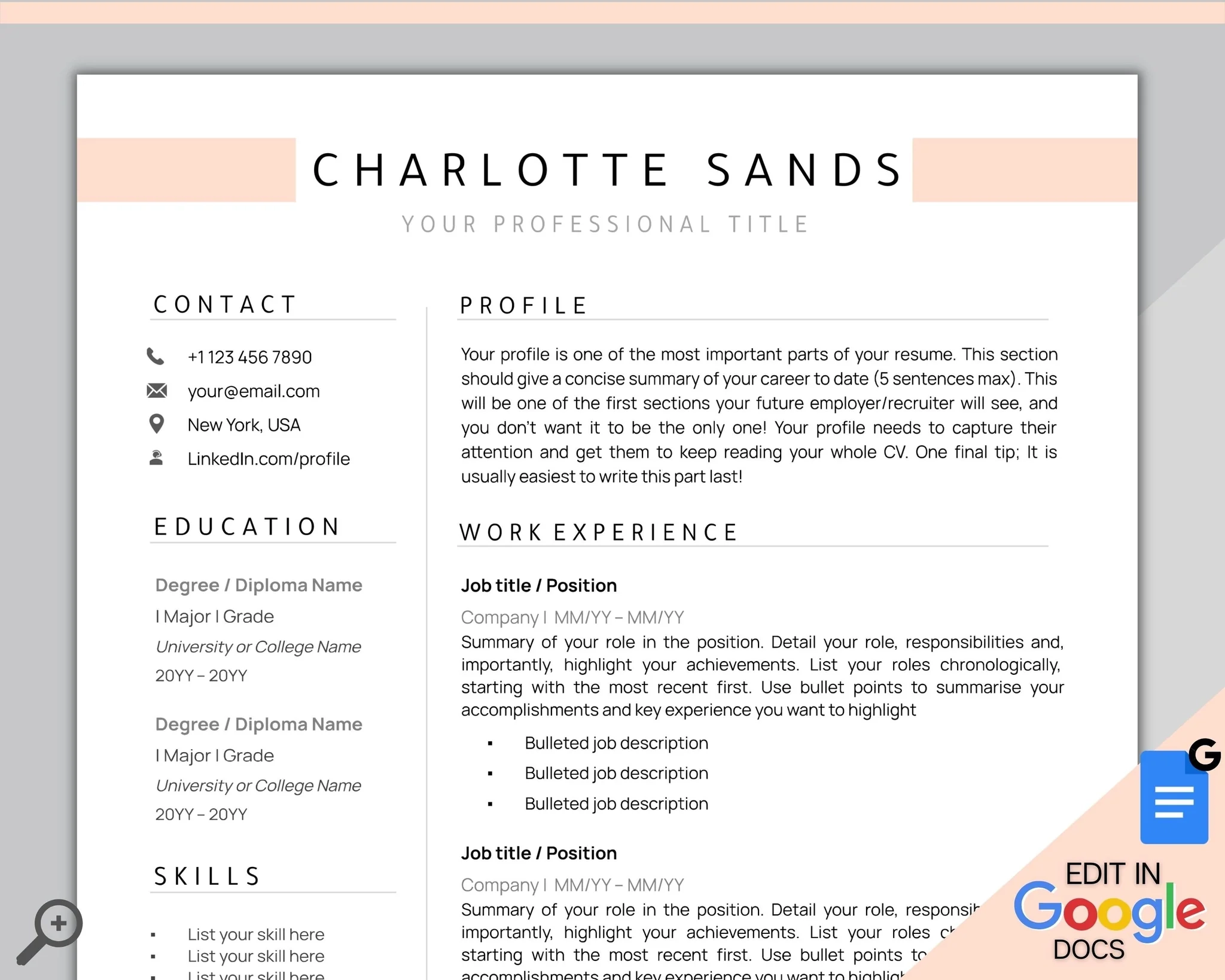 Resume Template For Google Docs Professional CV Template Style 5