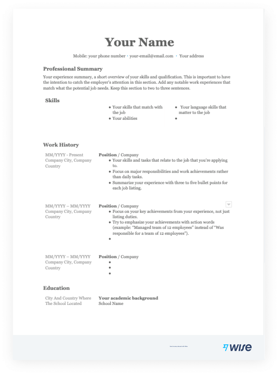 printable resume form