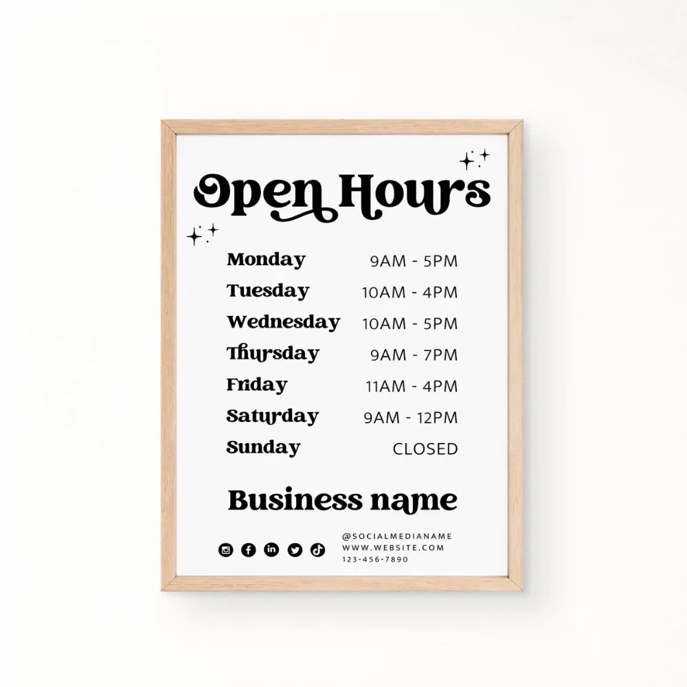Retro Open Hours Business Hours Sign Canva Template Dani Trendy Fox Studio