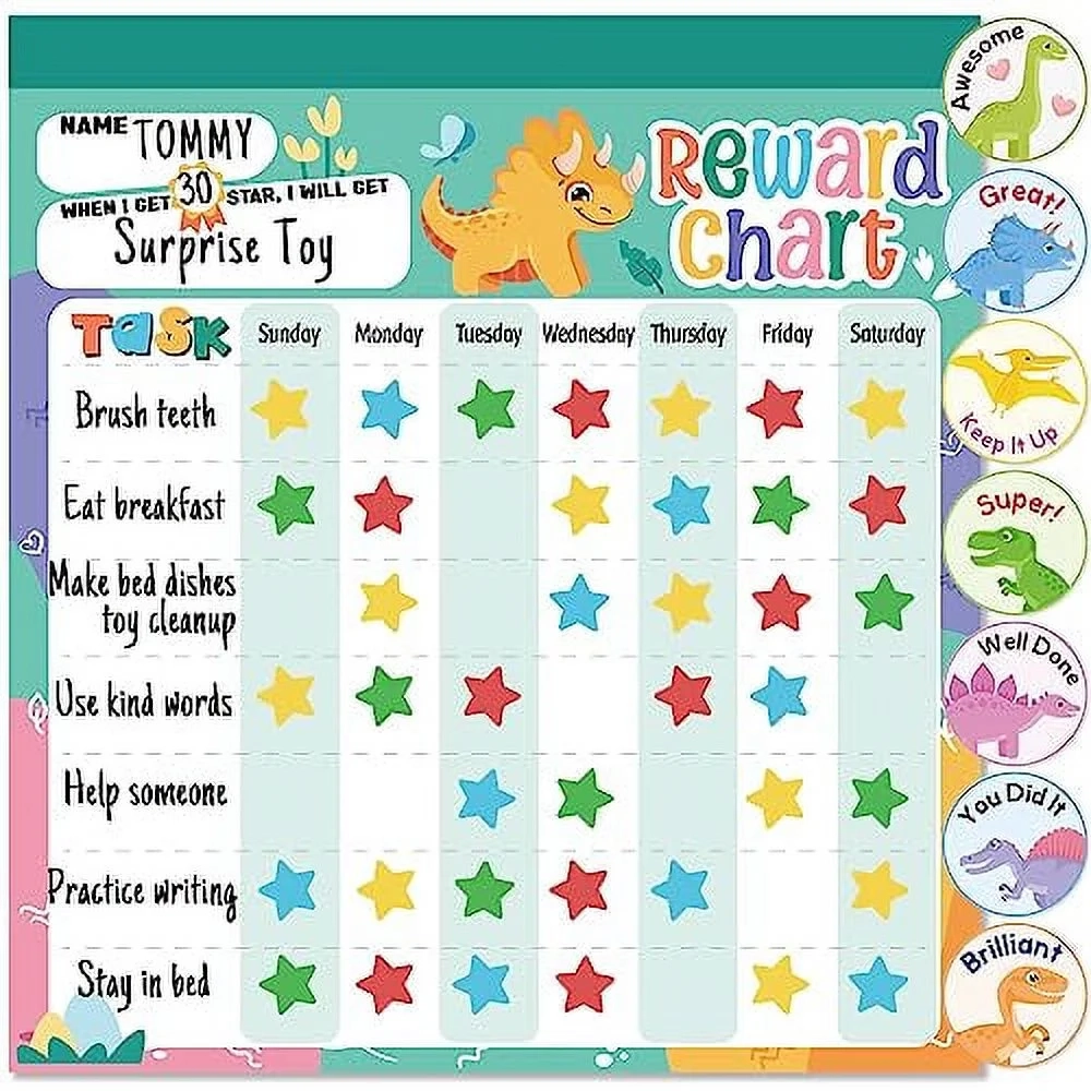 Reward Chart For Kids Dinosaur Magnetic Kids Behavior Chart Pad With 26 Chore Charts 1920 Star Stickers 49 Incentive Stickers Responsibility Chart For Kids Boys Toddlers Kids Chore Char Walmart Business Supplies