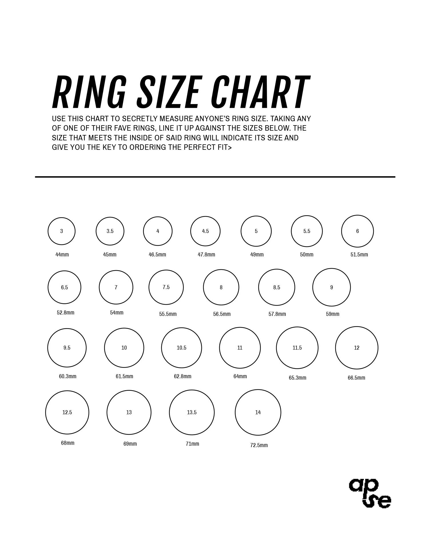 RING SIZE CHART Apse