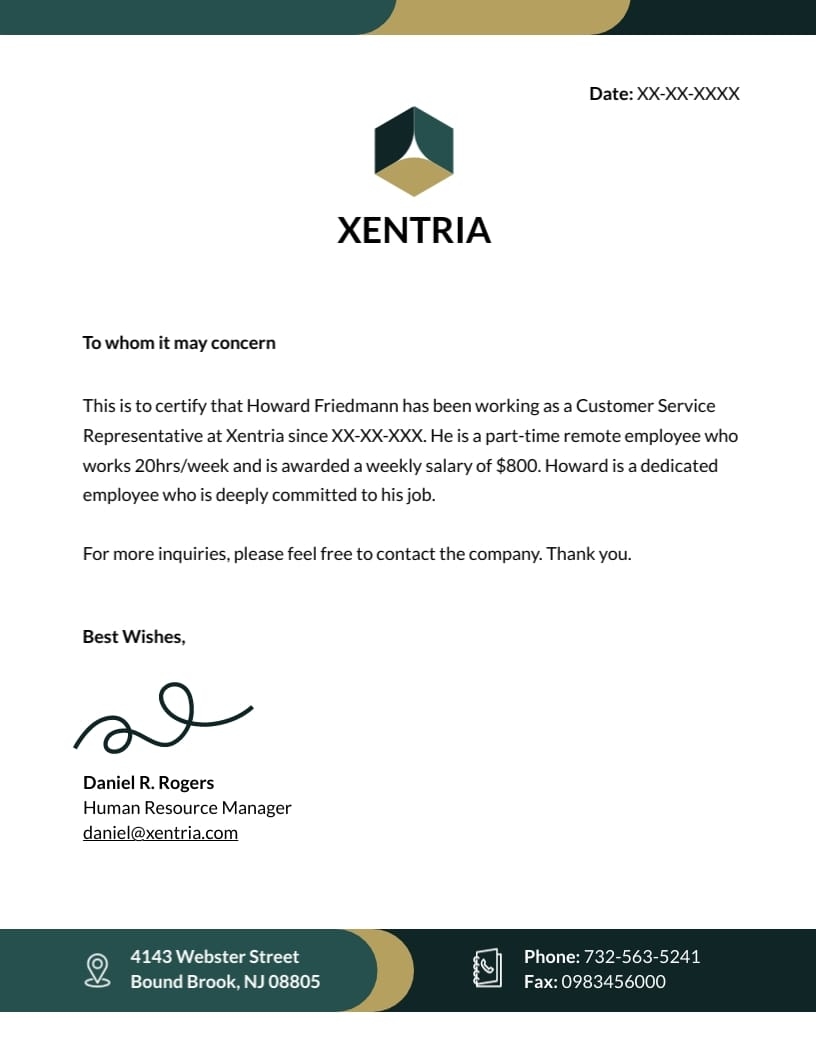 Sales Employment Verification Letter Template Visme