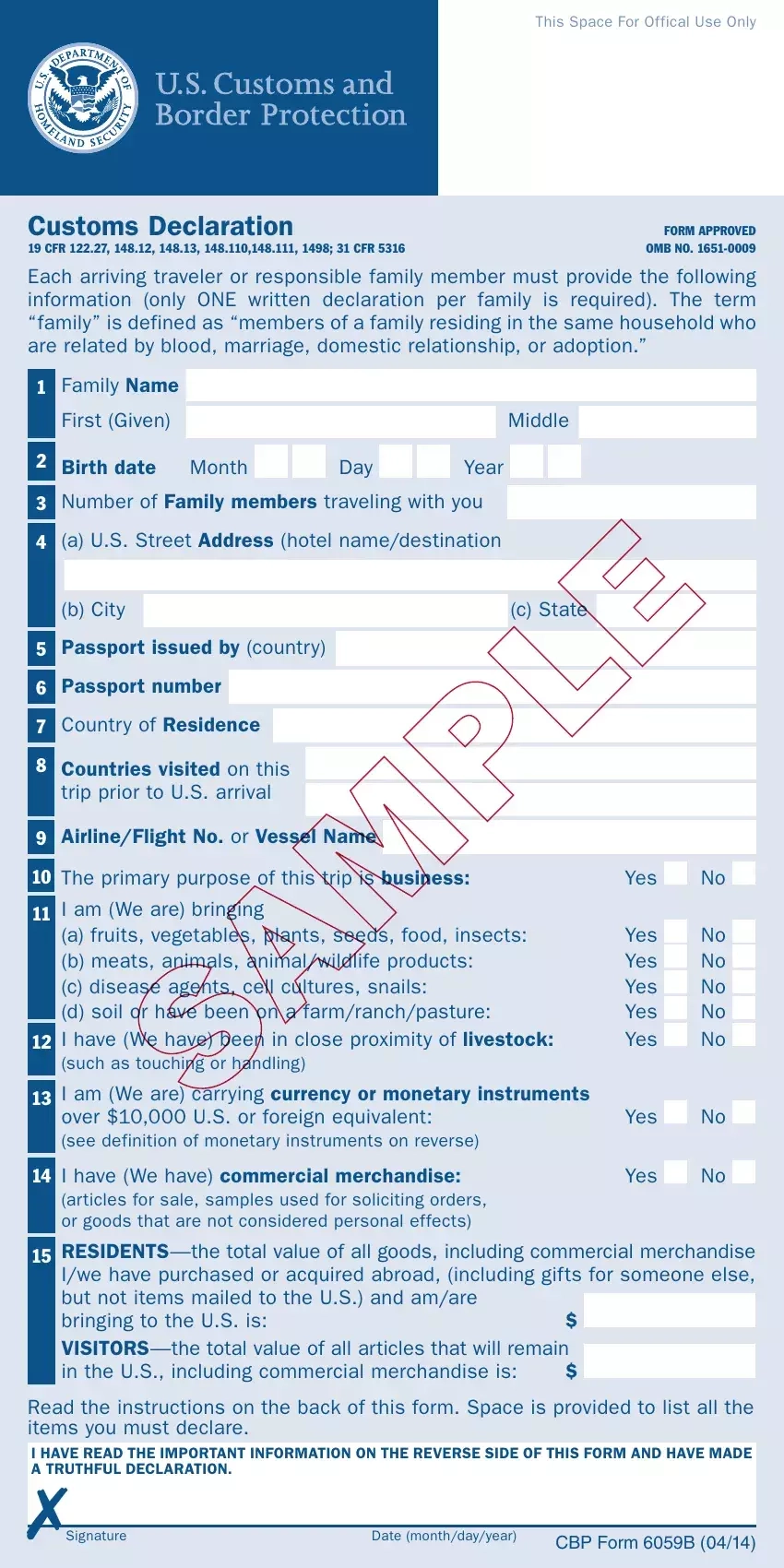 Sample Us Customs Form Fill Out Printable PDF Forms