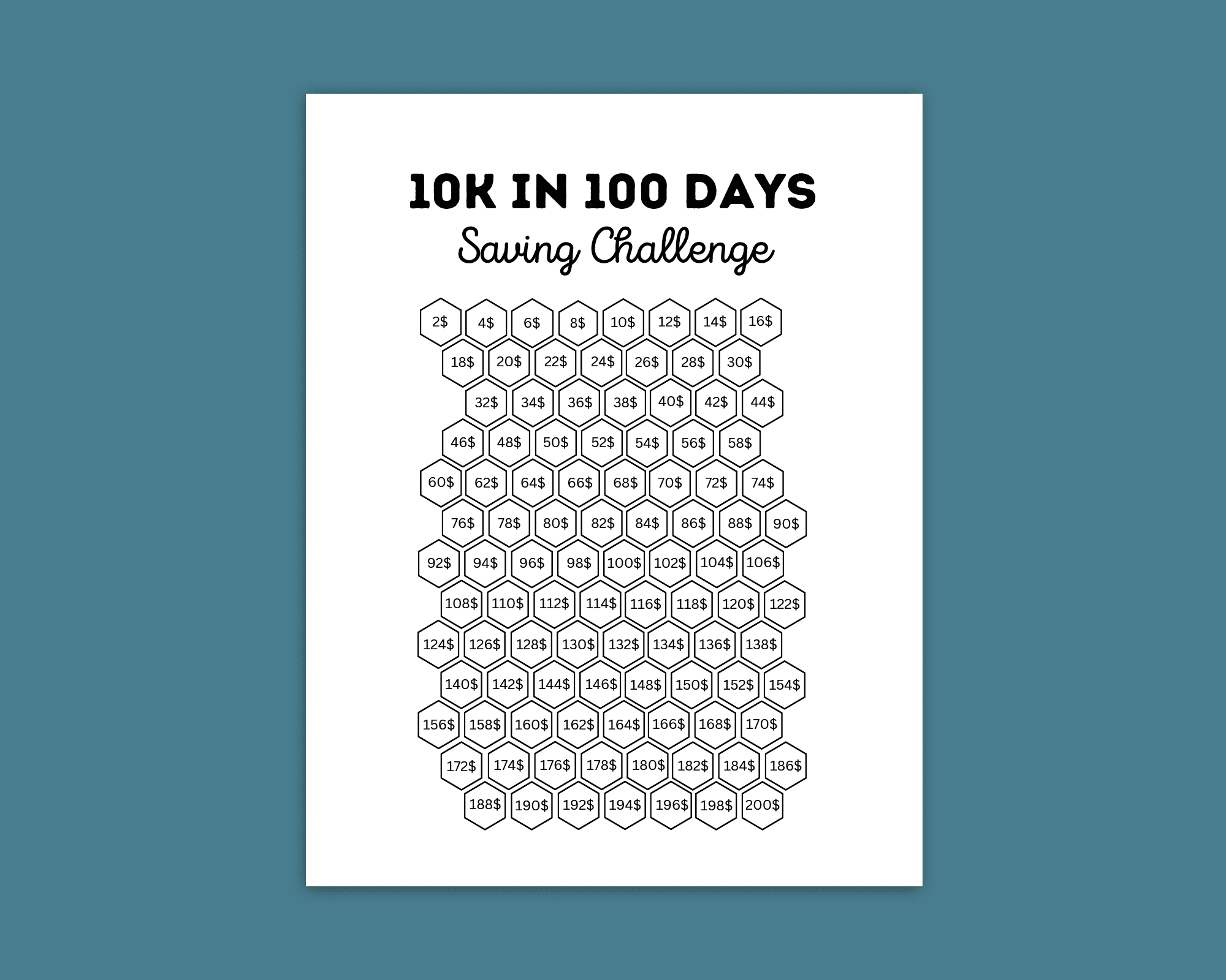 Save 10k In 100 Days Printable Money Saving Challenge Amwa Templates