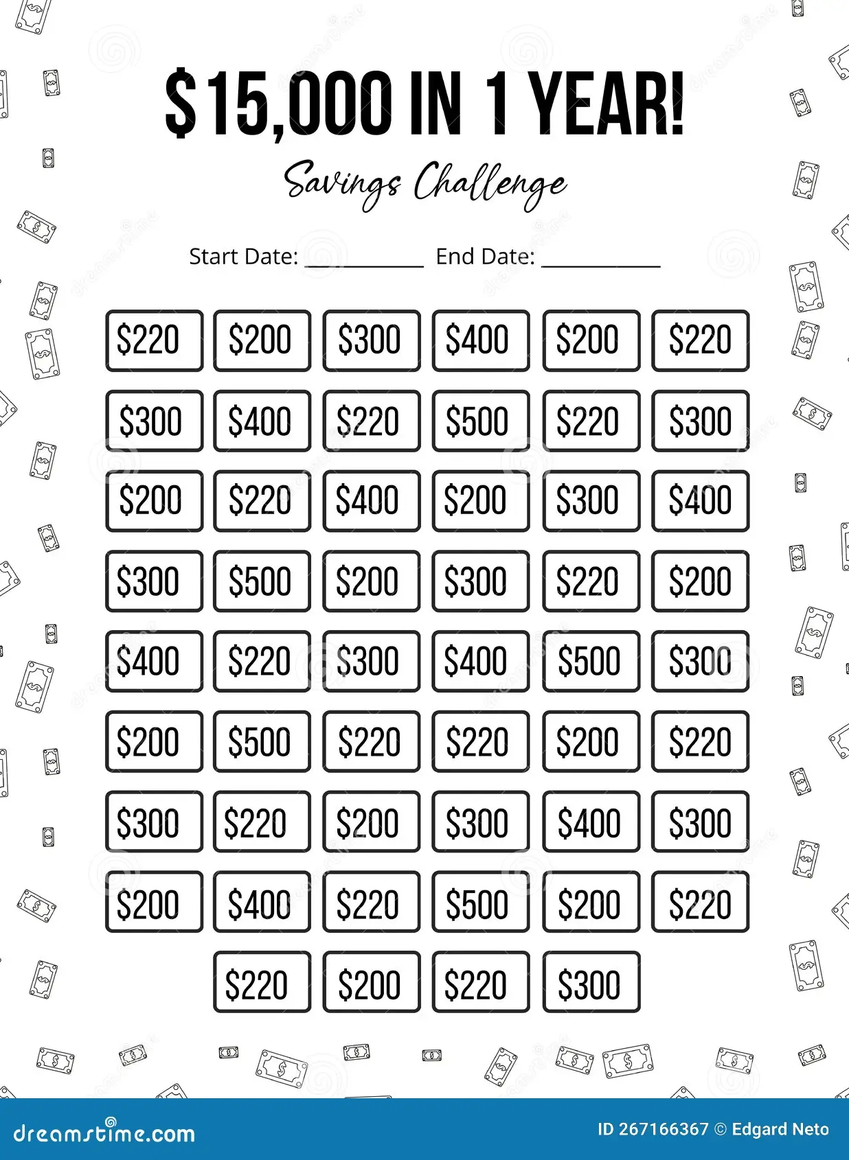 Save Money Challenge 15000 Savings Challenge Monthly Budget Tracker V1 Stock Illustration Illustration Of Save Days 267166367