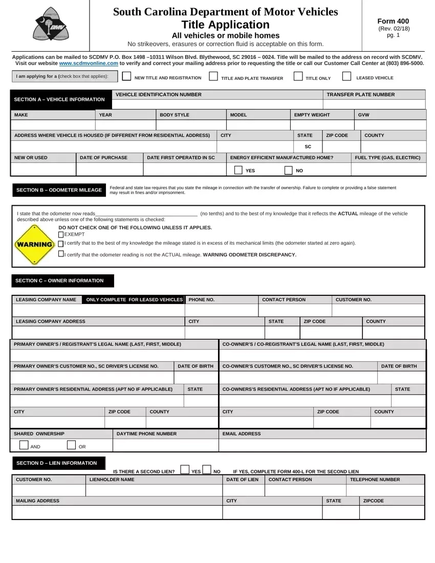 Sc Dmv Form 400 Fill Out Printable PDF Forms Online