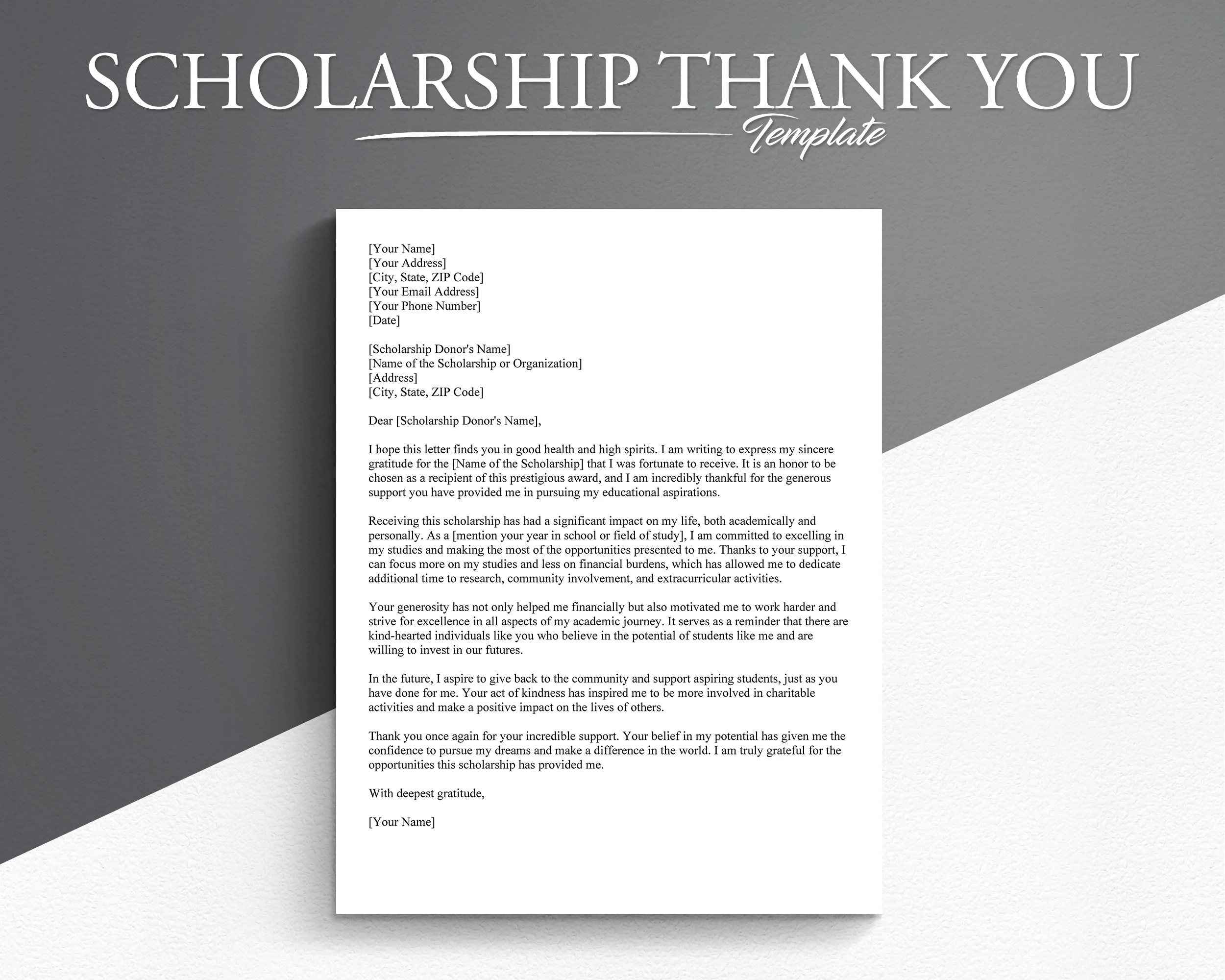 Scholarship Thank You Letter Template Google Docs microsoft Word Etsy