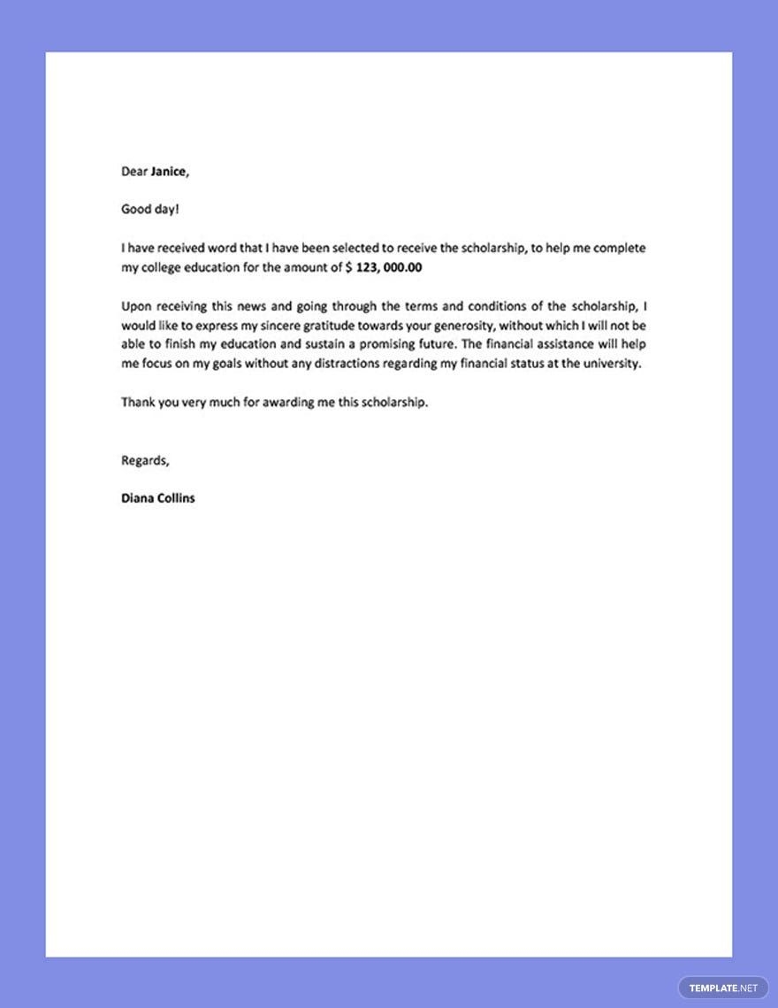 Scholarship Thank You Letter Template In Google Docs Word PDF Download Template