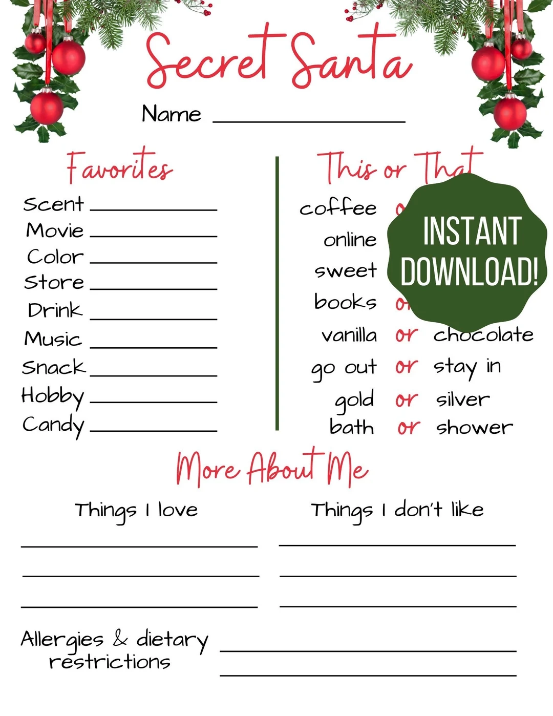 printable template secret santa form