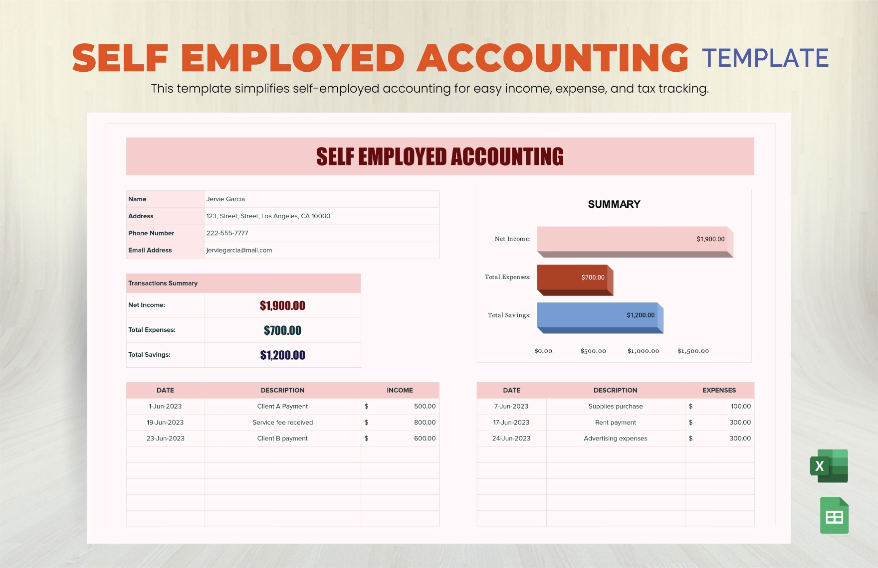 Self Employed Accounting Template In Excel Google Sheets Download Template