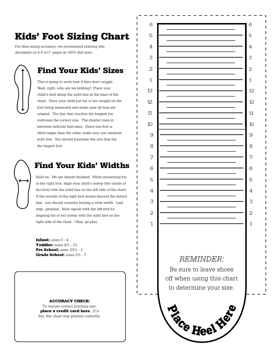 adult shoe size chart printable