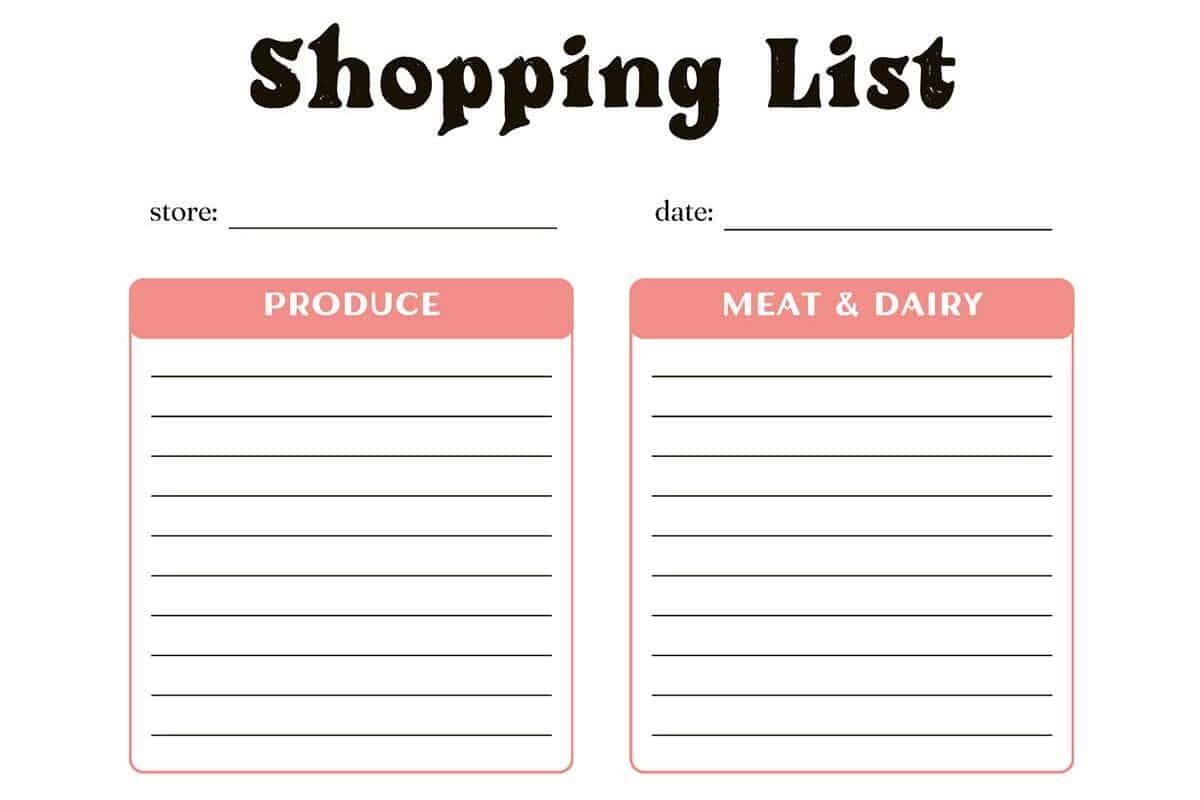 printable grocery list free