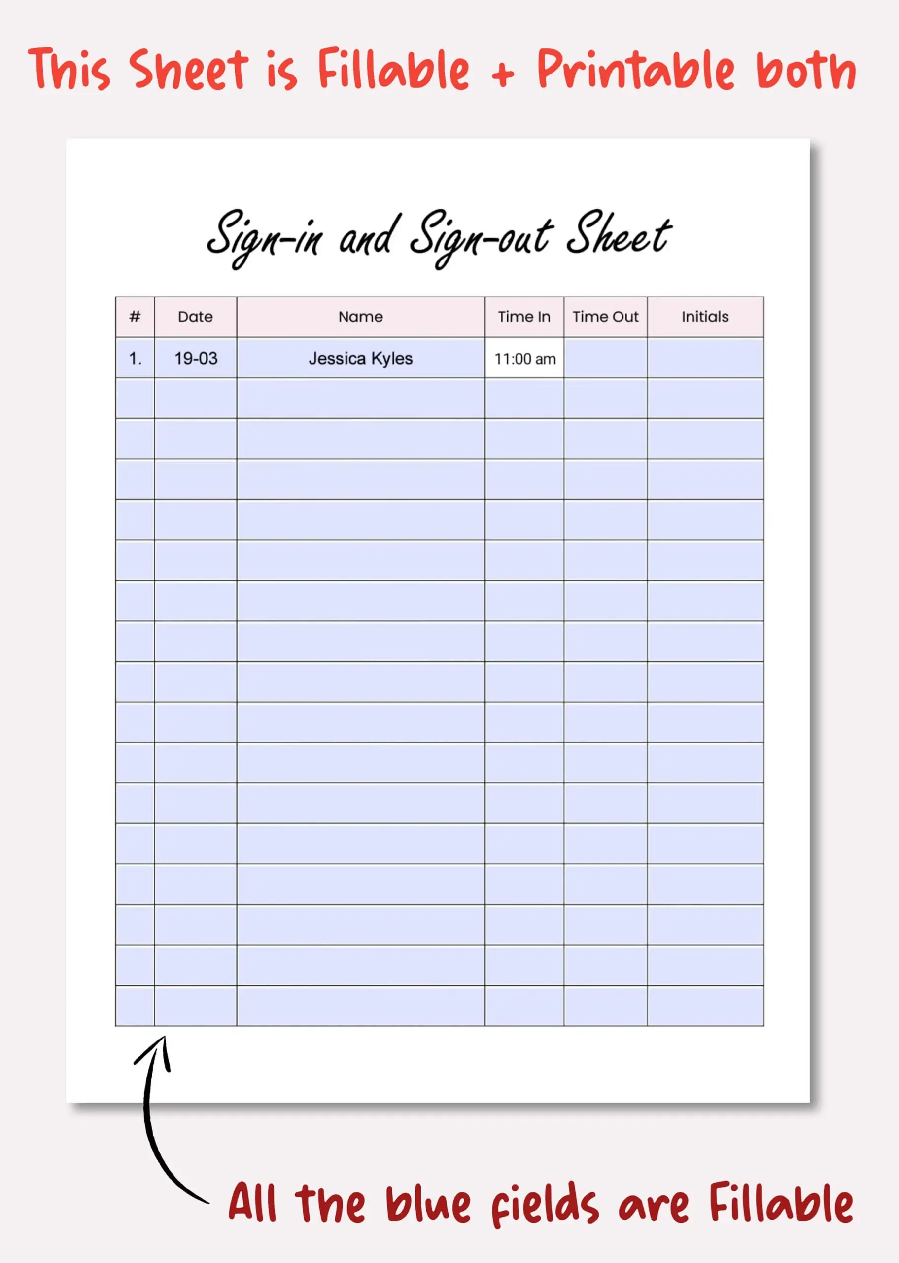 sample sign out sheet