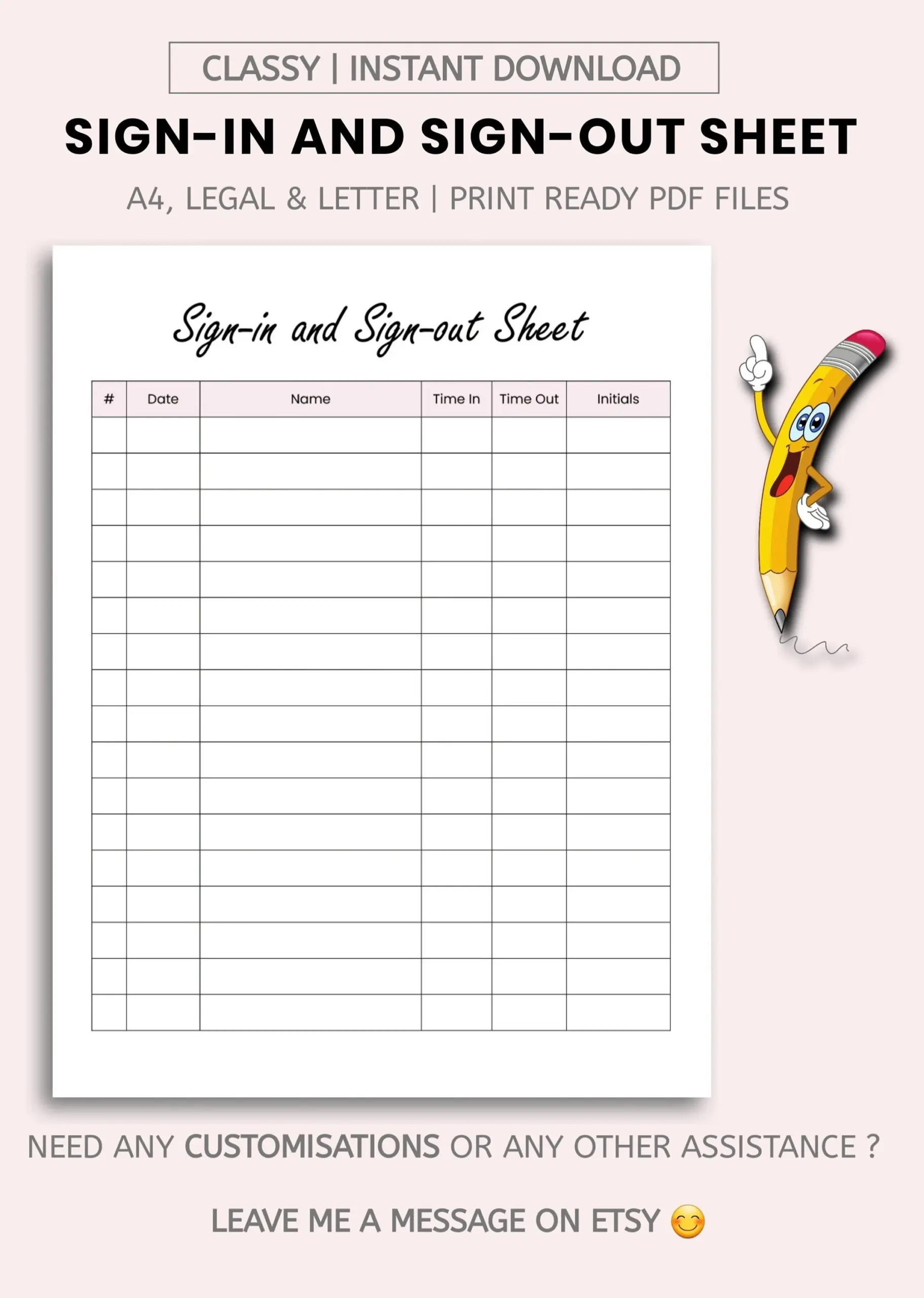 Sign In Sign Out Sheet Template Printable Sign In And Sign Out Sheet Sign In Sign Out Form Etsy
