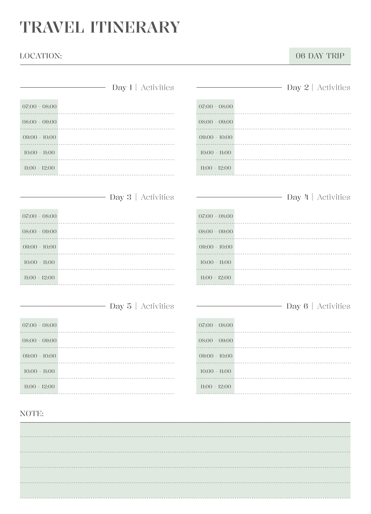 Simple 6 Day Vacation Itinerary Free Google Docs Template Gdoc io