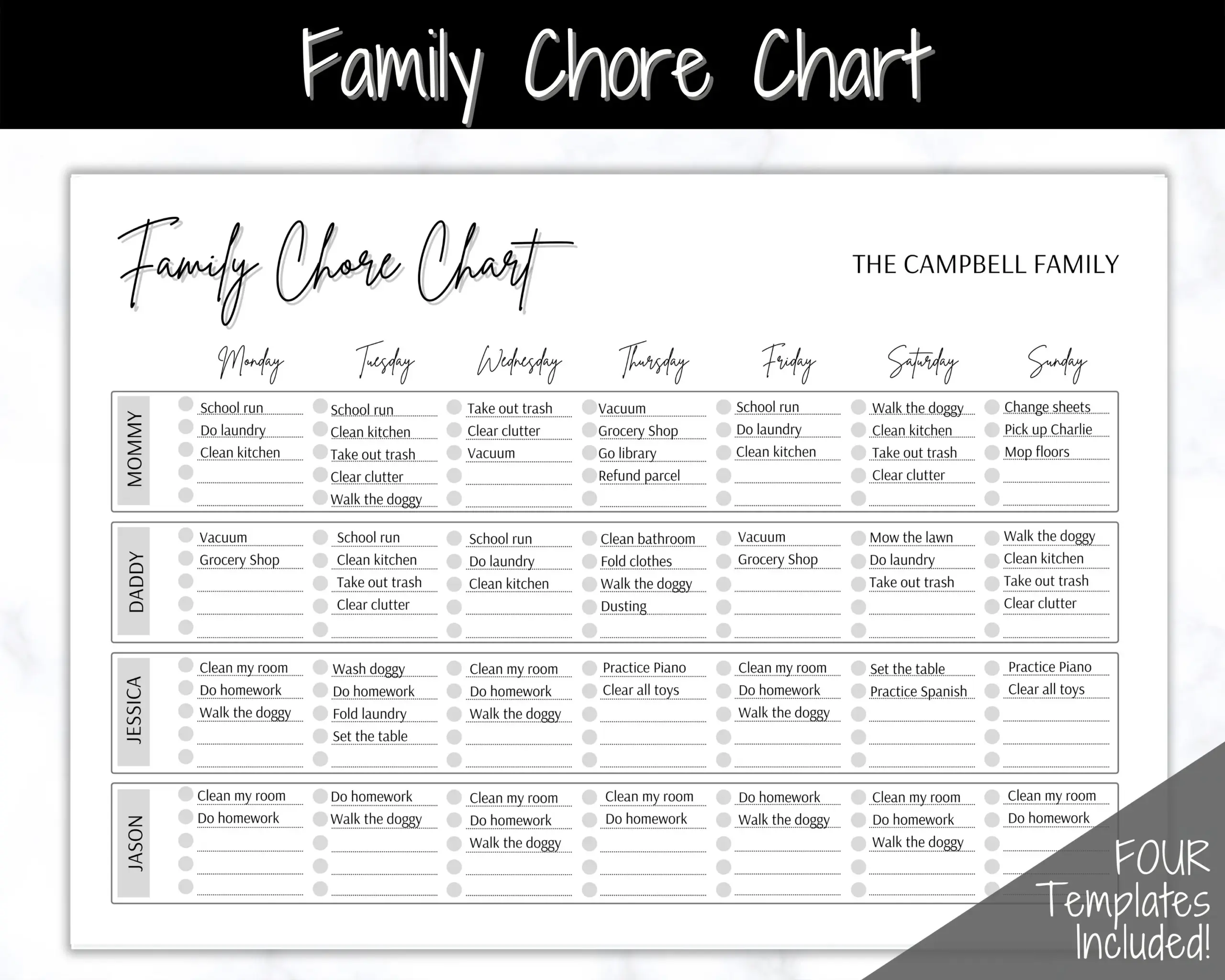SIMPLE Family Chore Chart Editable Family Planner Printable Weekly Family Schedule Family Calendar Command Center Household Kid Adult Etsy