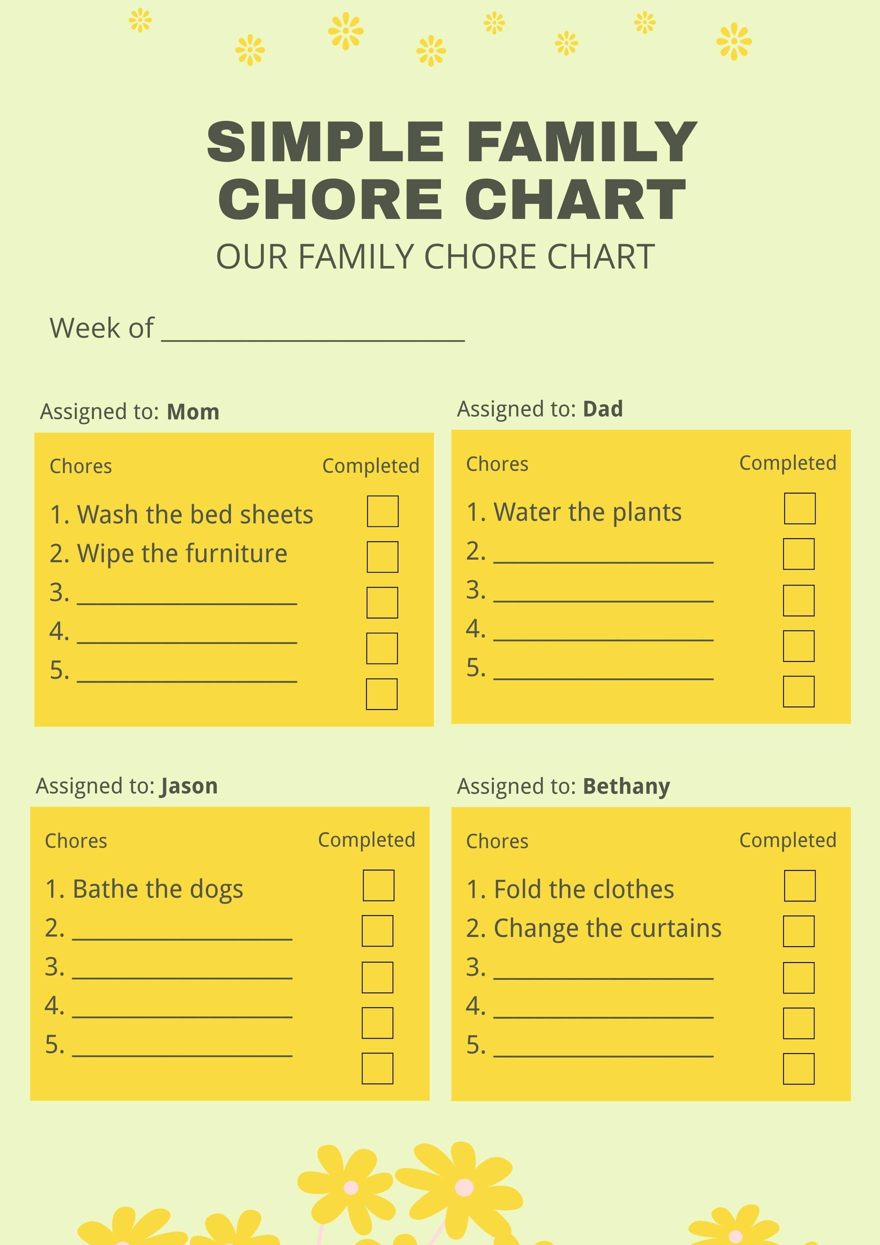 Simple Family Chore Chart In Illustrator PDF Download Template