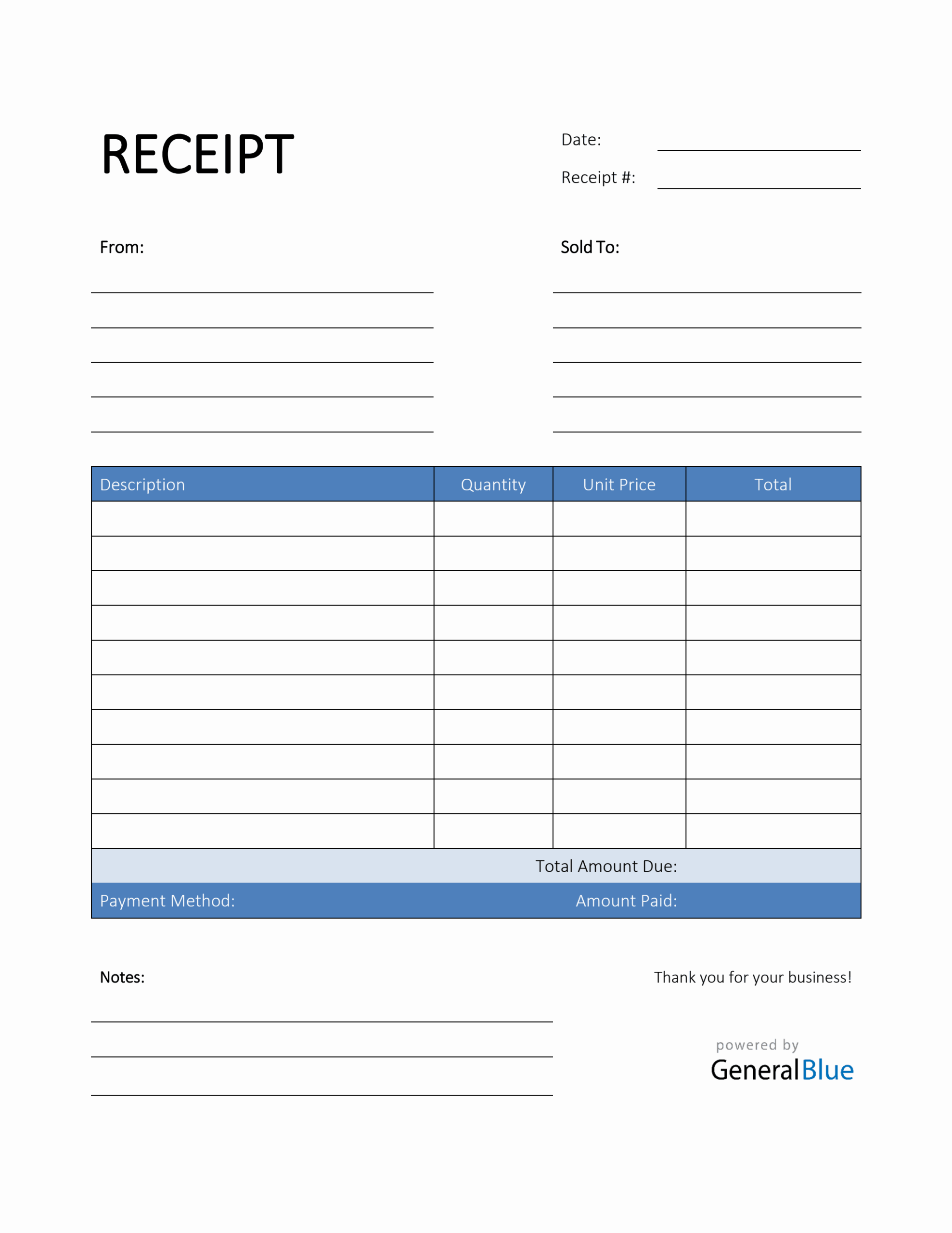 Simple Receipt Template In PDF Blue 