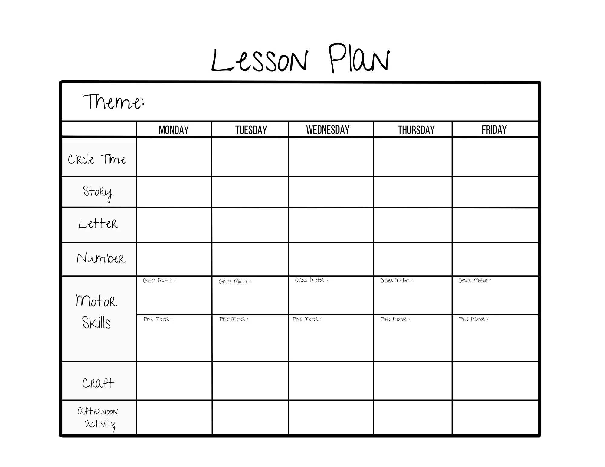 Simple Weekly Lesson Plan Template preschool prek Kindergarten daycare Homeschool instant Download pdf printable Etsy