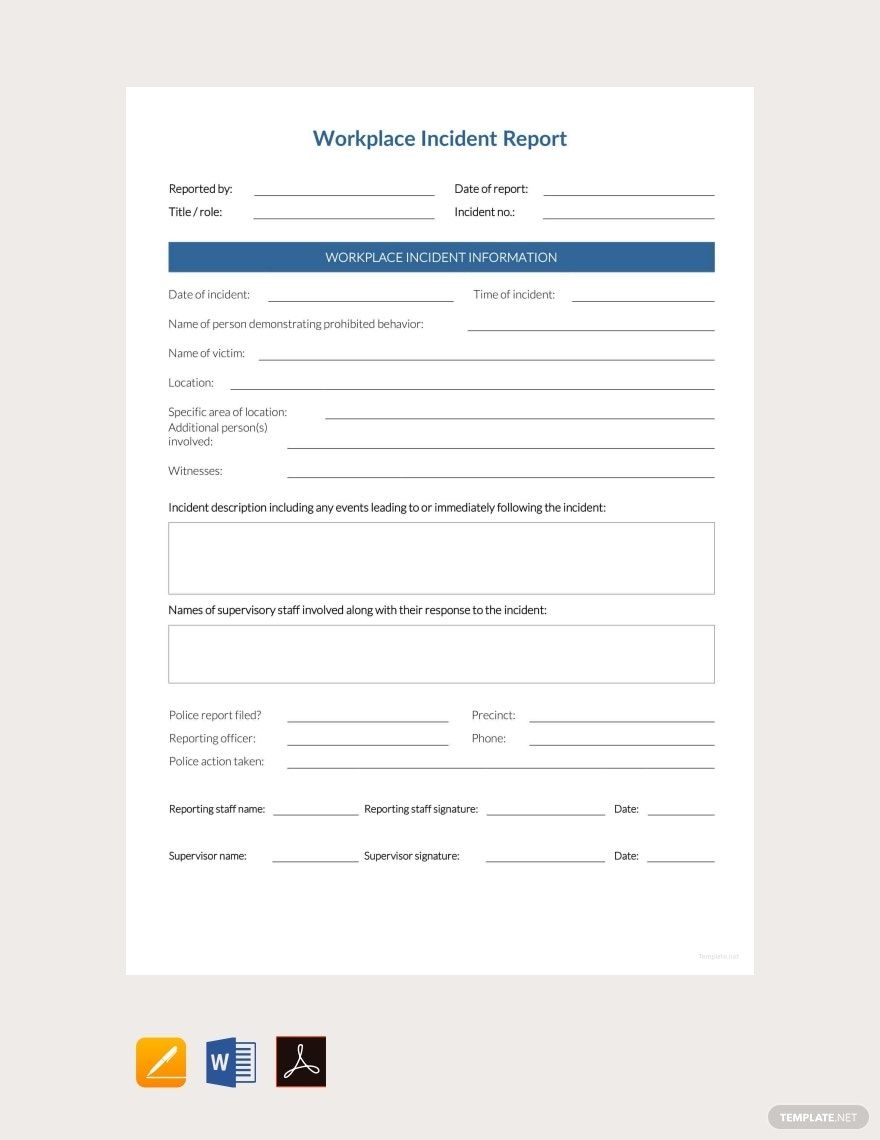 Simple Workplace Incident Report Template In Word PDF Pages Google Docs Download Template