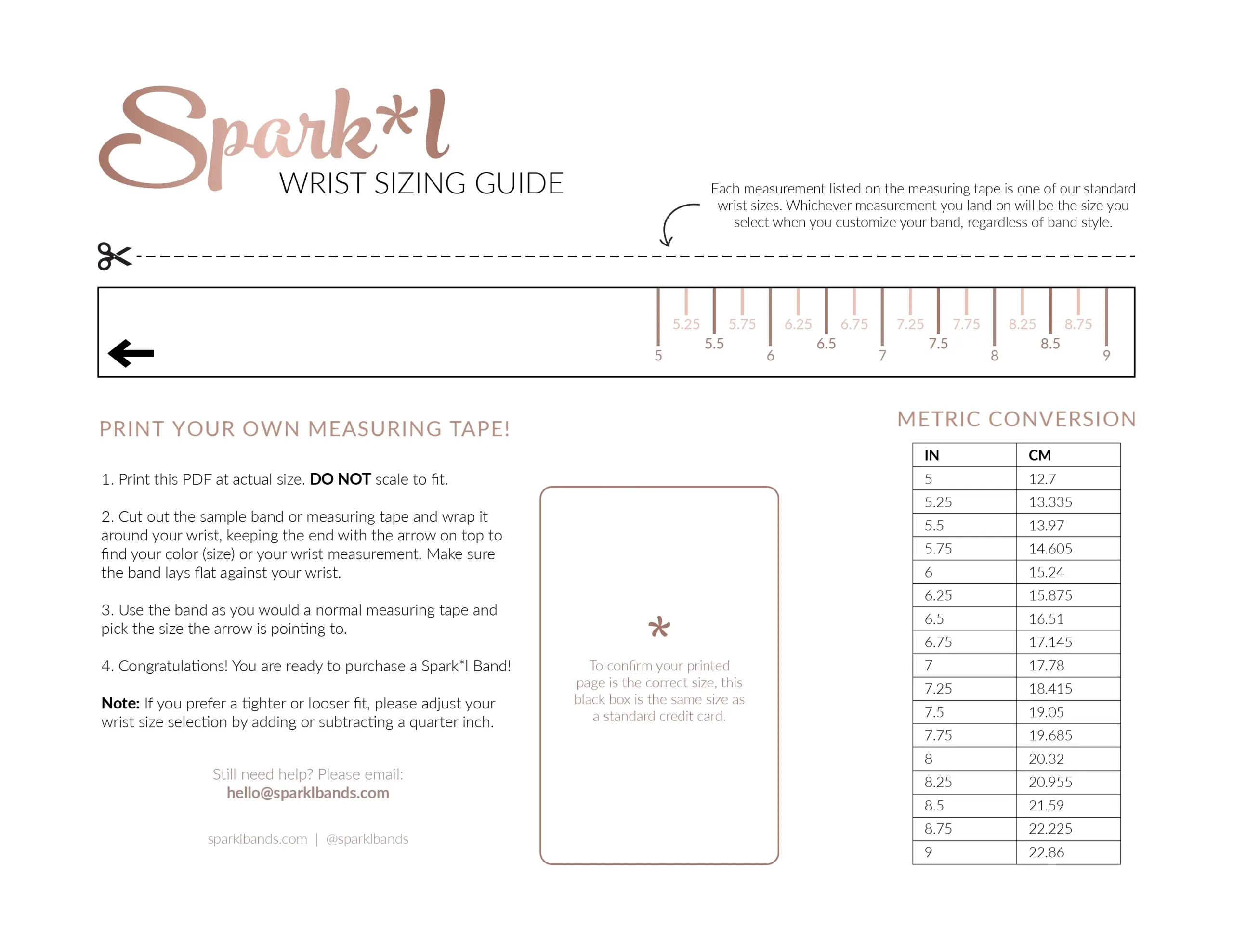 Sizing Guide Spark l