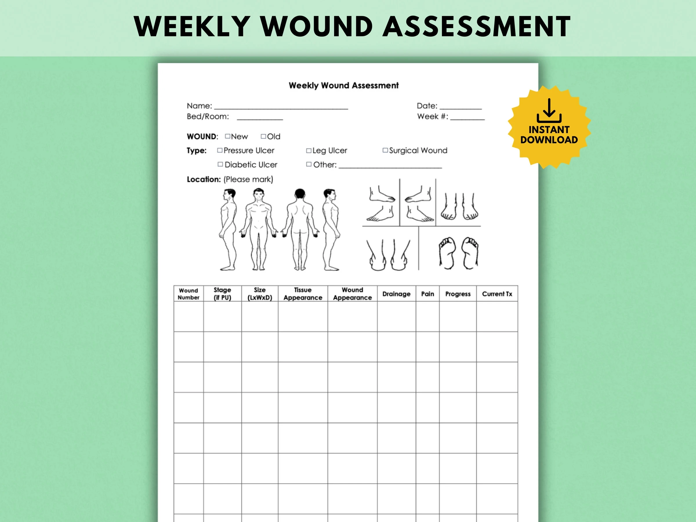Skin Assessment Form Nursing Etsy