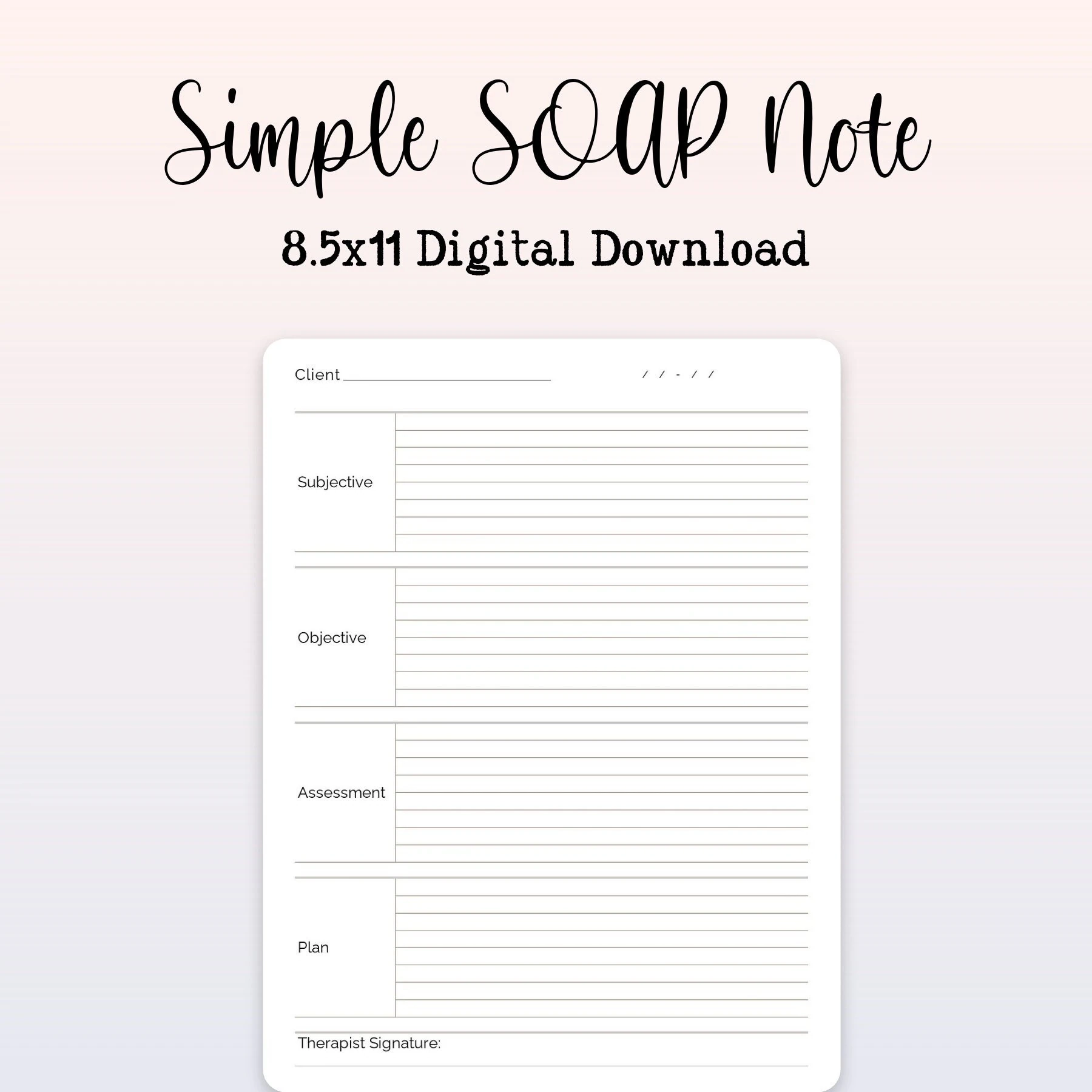 SOAP Note Template Simple Therapy Note Counselor Note Progress Note Etsy