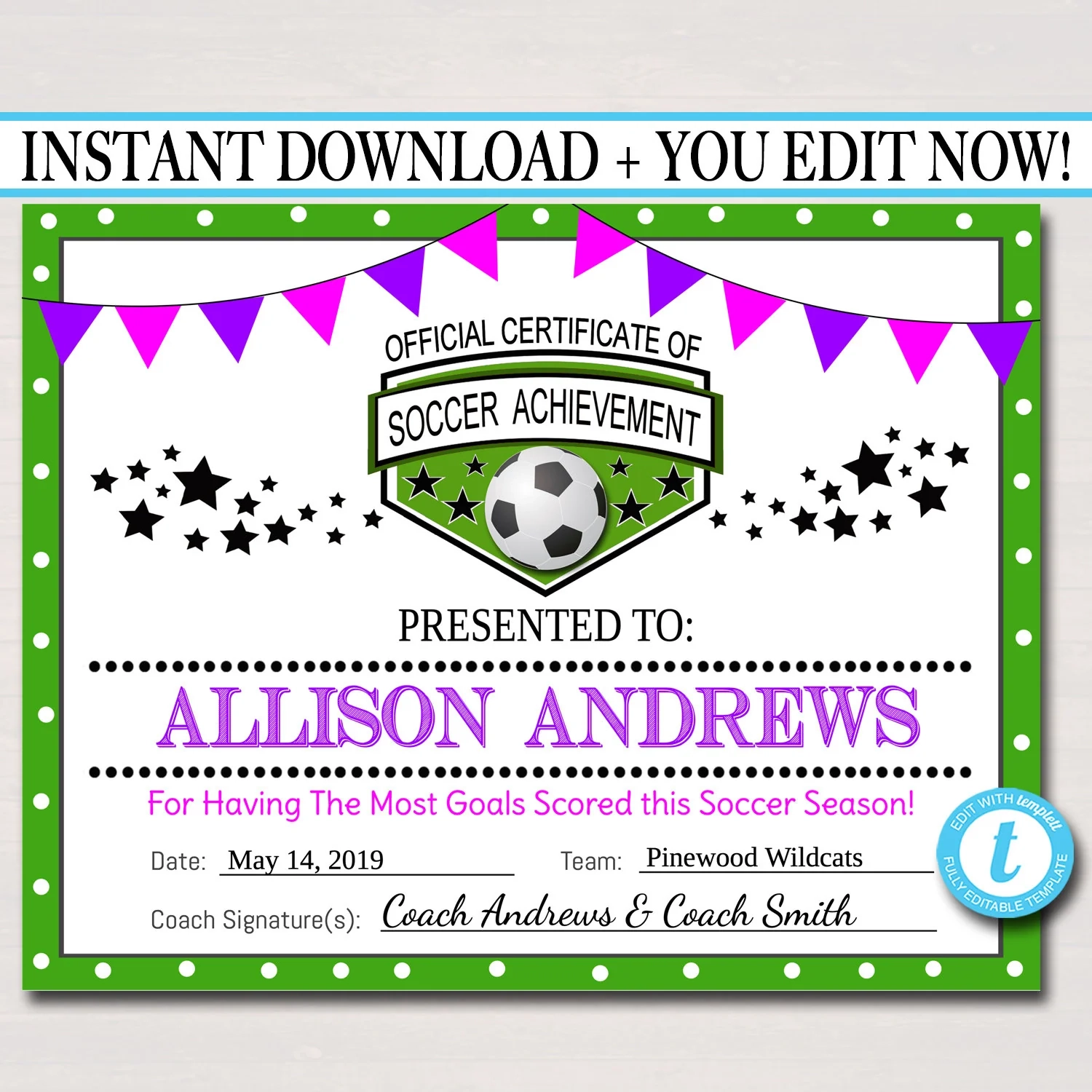 Soccer Award Certificates Team Soccer Awards Soccer Party Printabl TidyLady Printables
