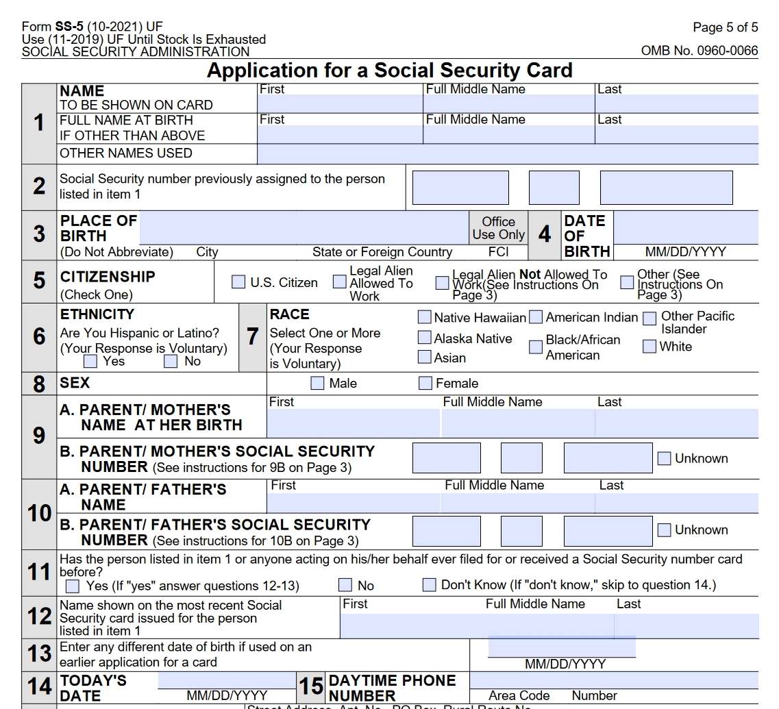 Social Security Form 5 Printable Study Planner