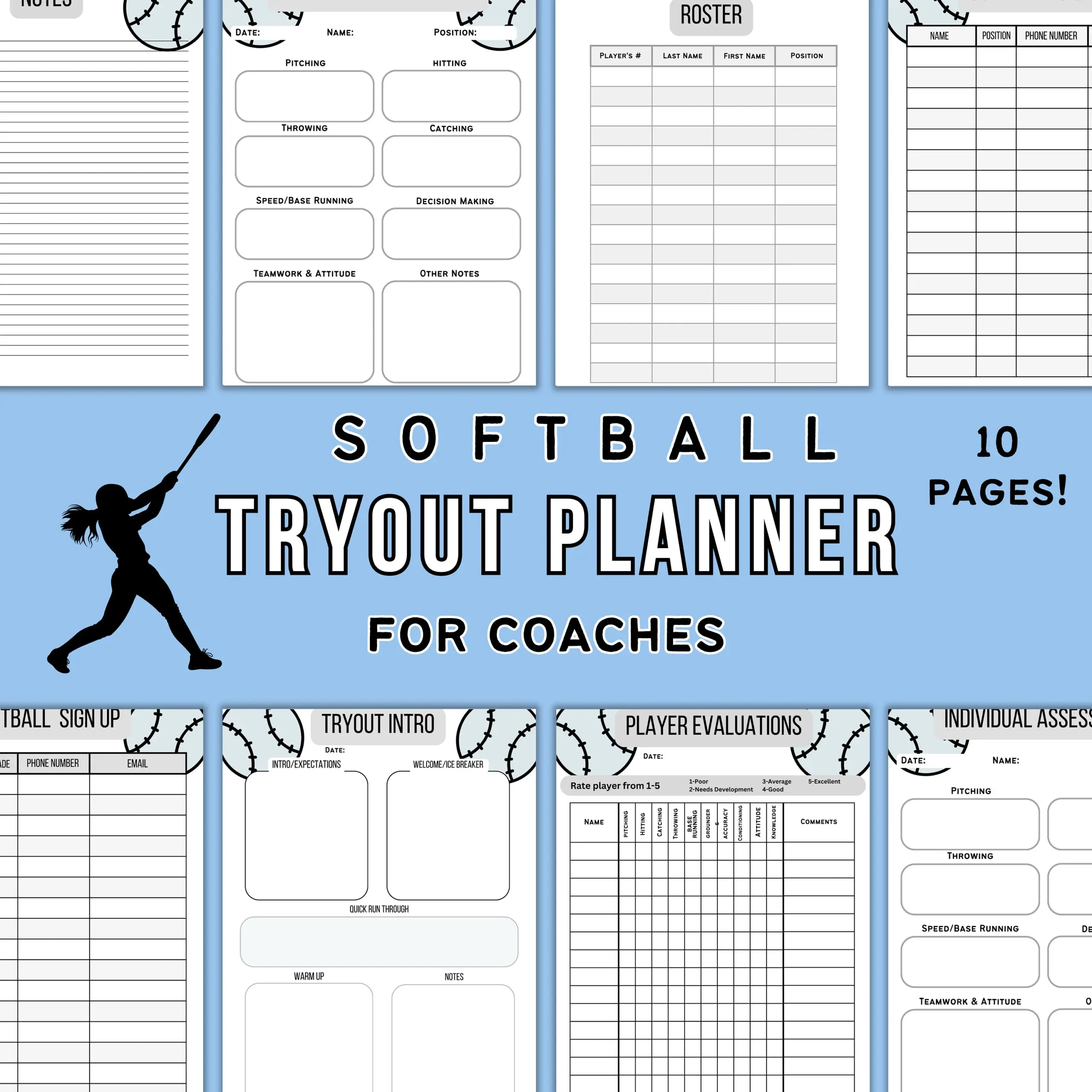 Softball Tryout Planner Softball Coach Planner Player Evaluations Softball Tryout Forms Etsy