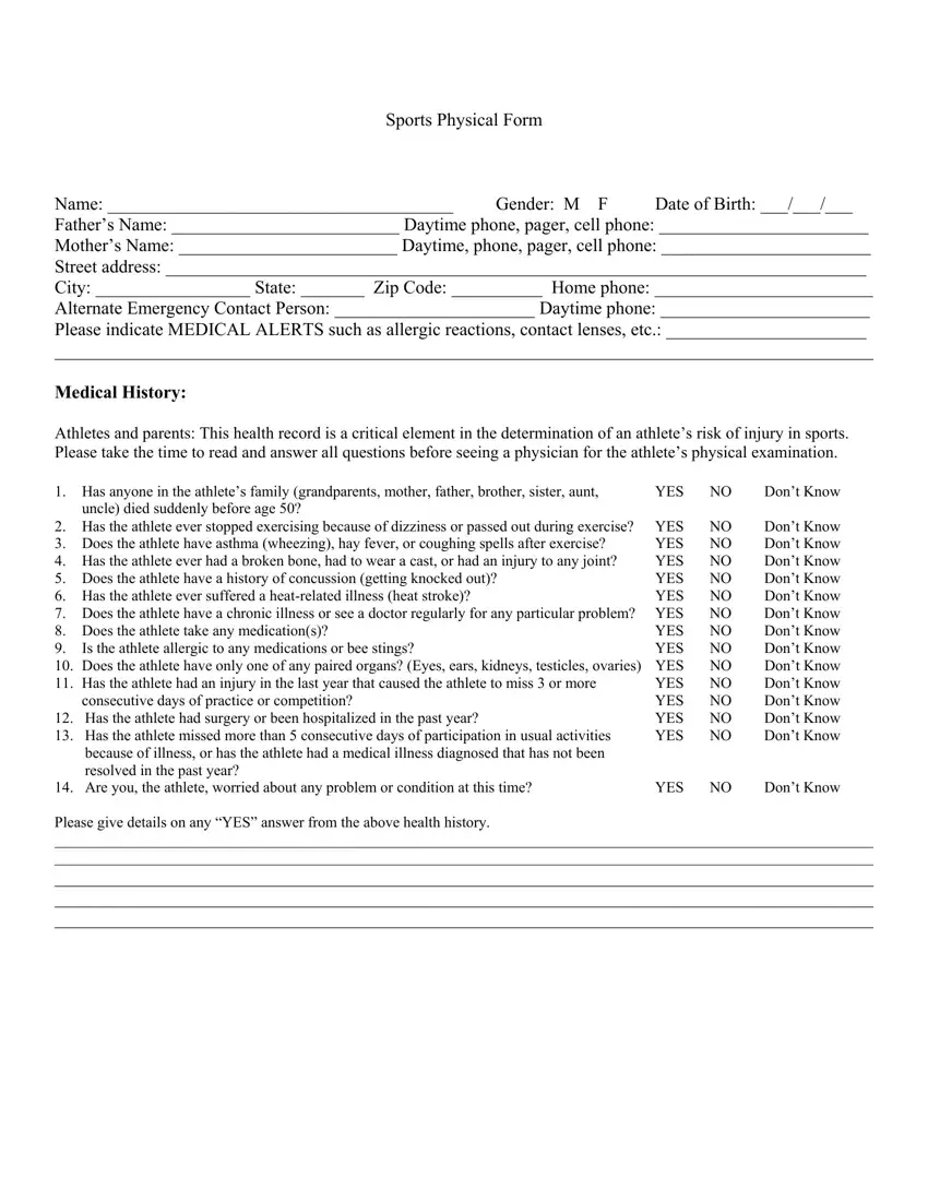 Sports Physical Form Fill Out Printable PDF Forms Online